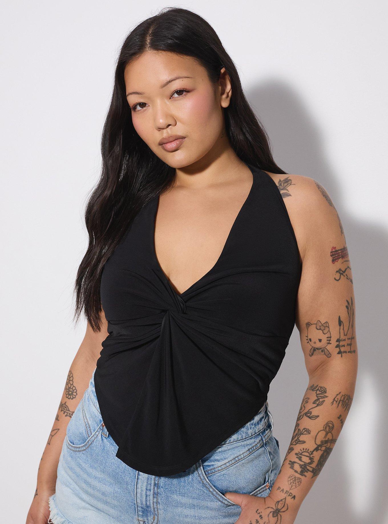 LoveSick Twist Front Flyaway Halter Top, DEEP BLACK, hi-res