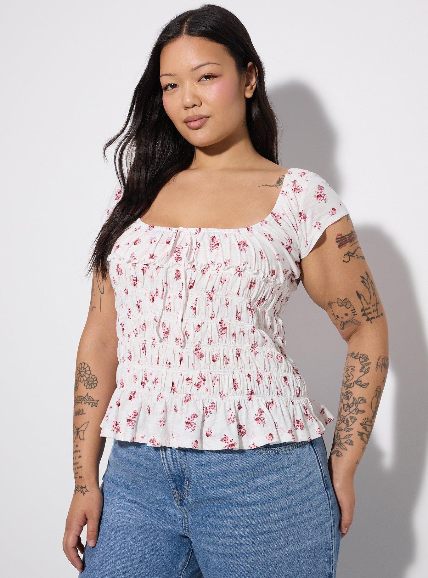 LoveSick Cap Sleeve Smocked Top, HELENA FLORAL PINK, alternate