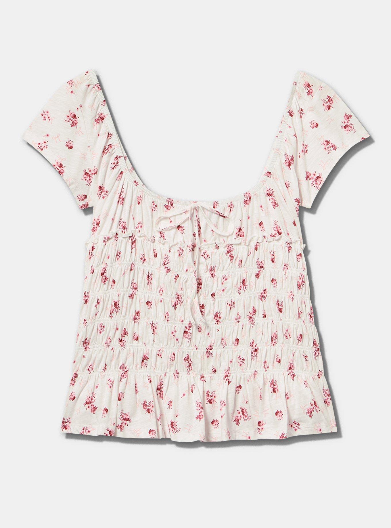 LoveSick Cap Sleeve Smocked Top, HELENA FLORAL PINK, flat