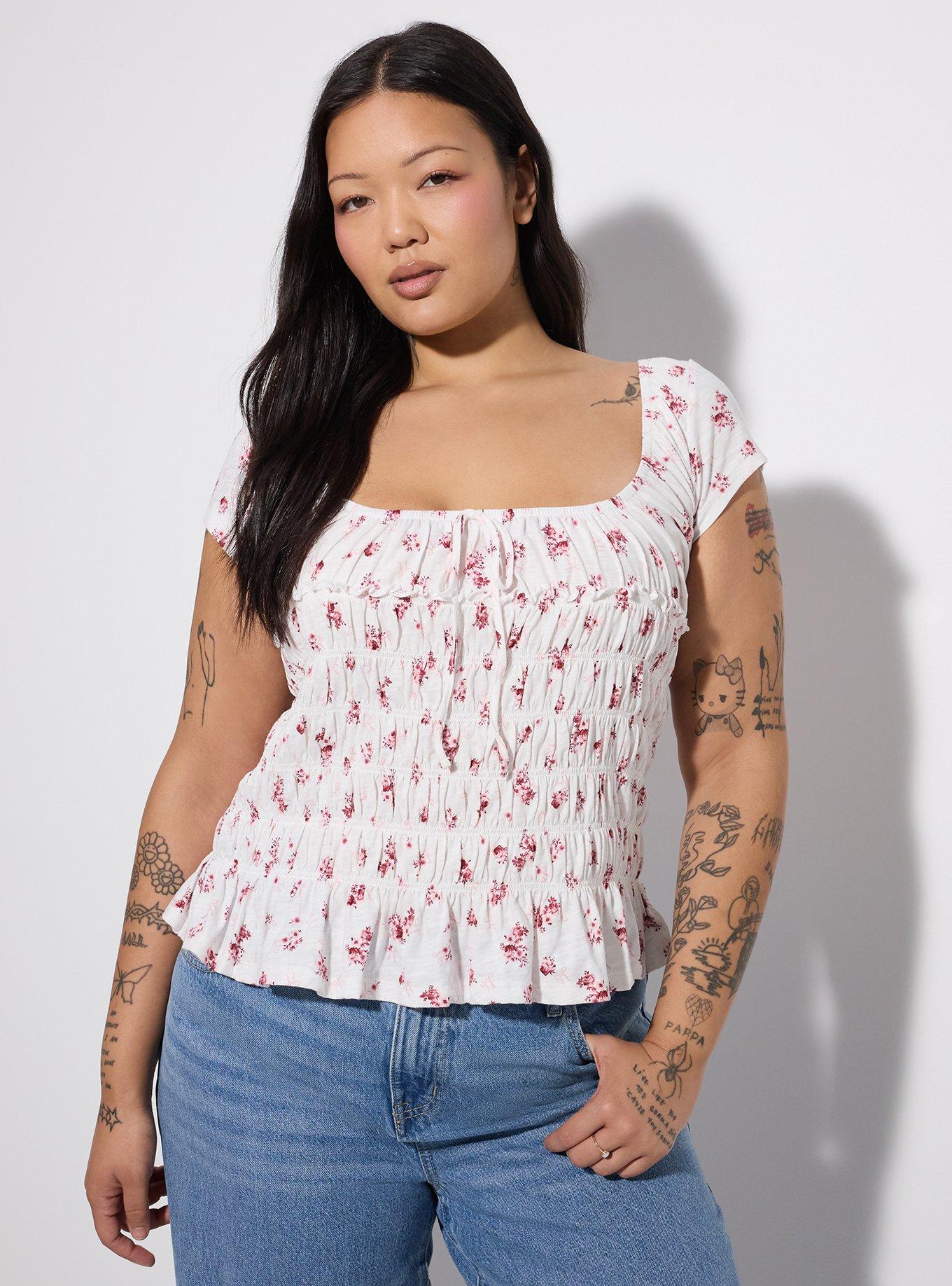 LoveSick Cap Sleeve Smocked Top, HELENA FLORAL PINK, hi-res
