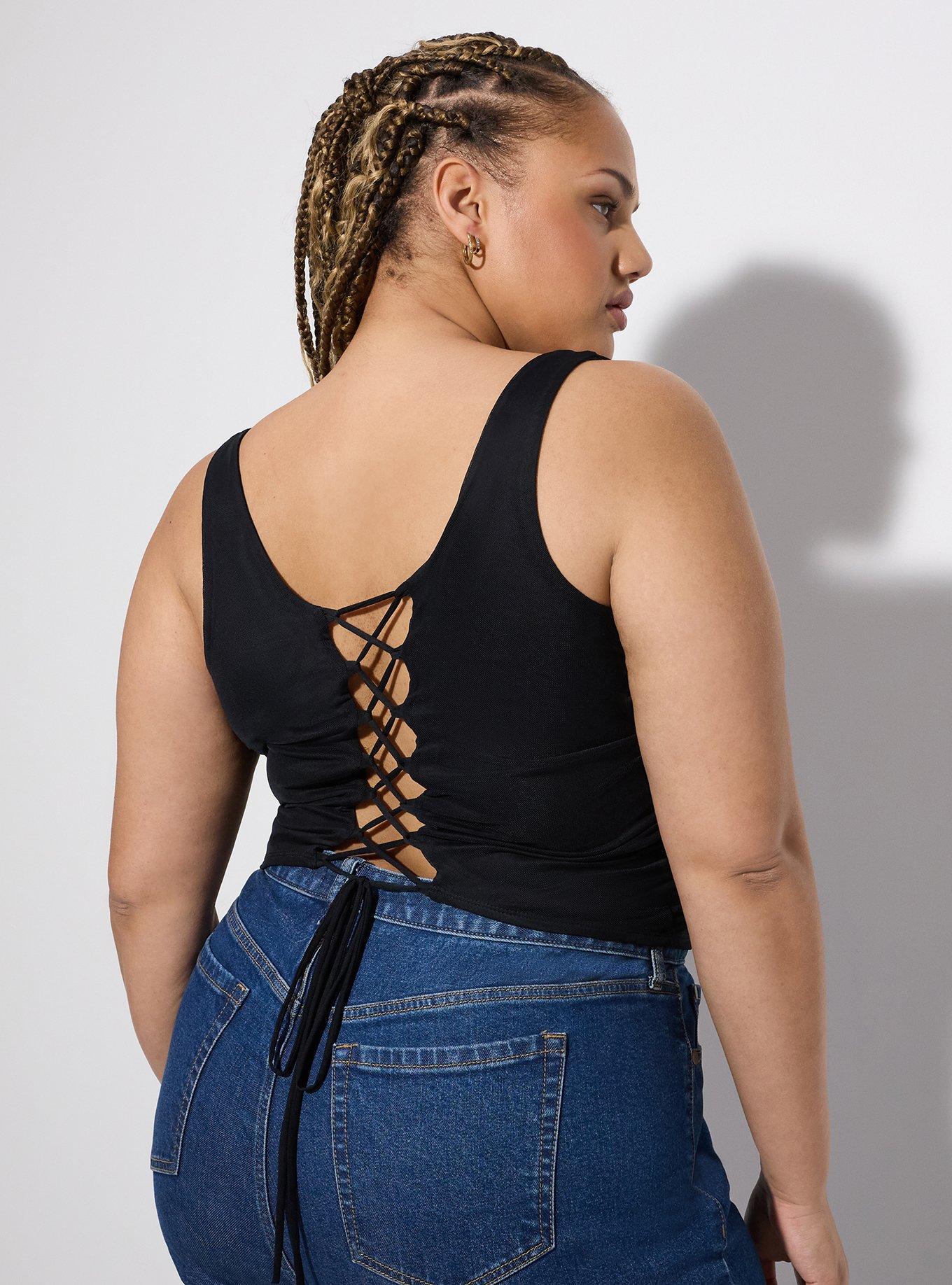 LoveSick Ruched Lace-Up Back Top, DEEP BLACK, alternate