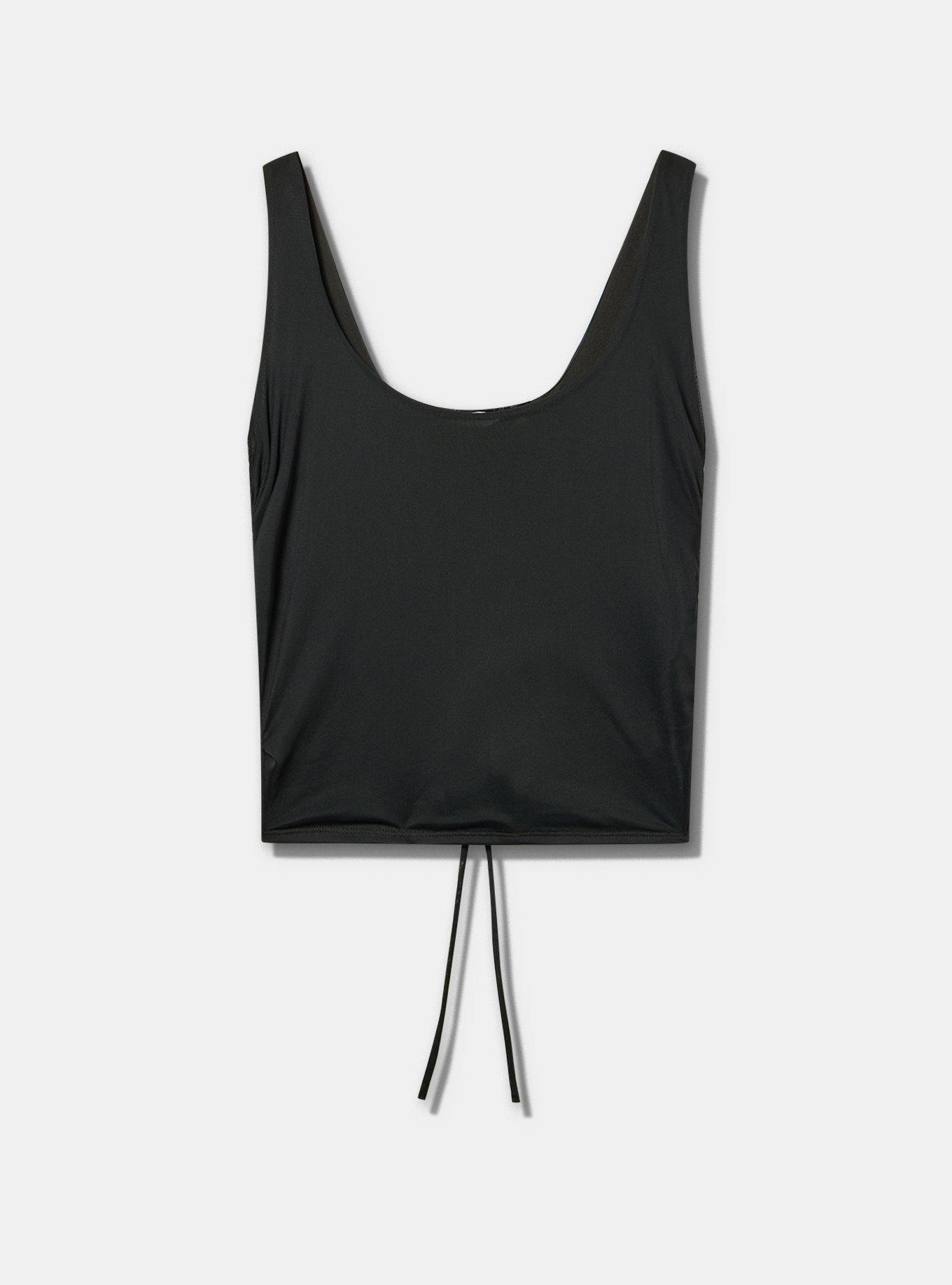 LoveSick Ruched Lace-Up Back Top, DEEP BLACK, flat