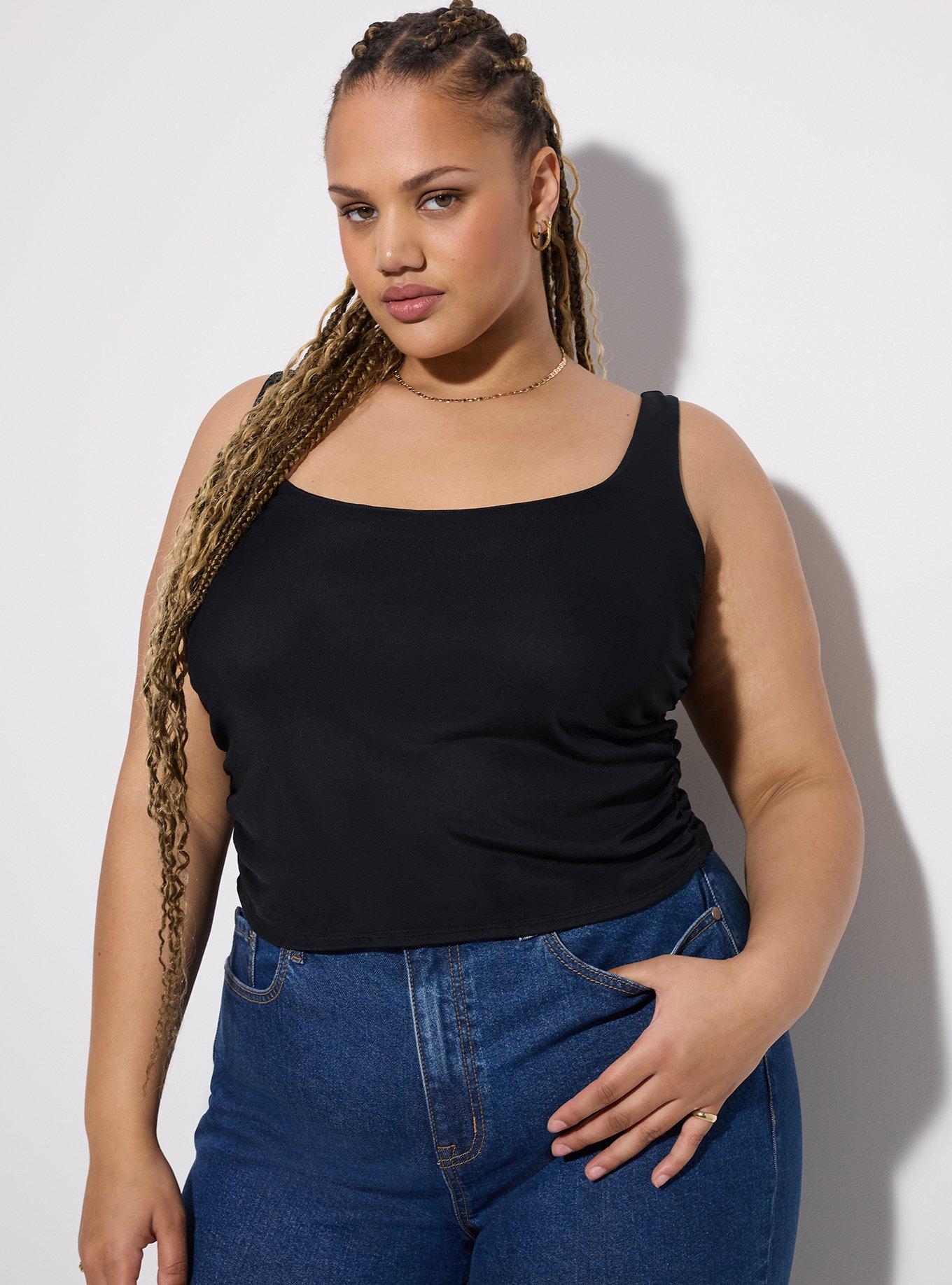 LoveSick Ruched Lace-Up Back Top, DEEP BLACK, hi-res