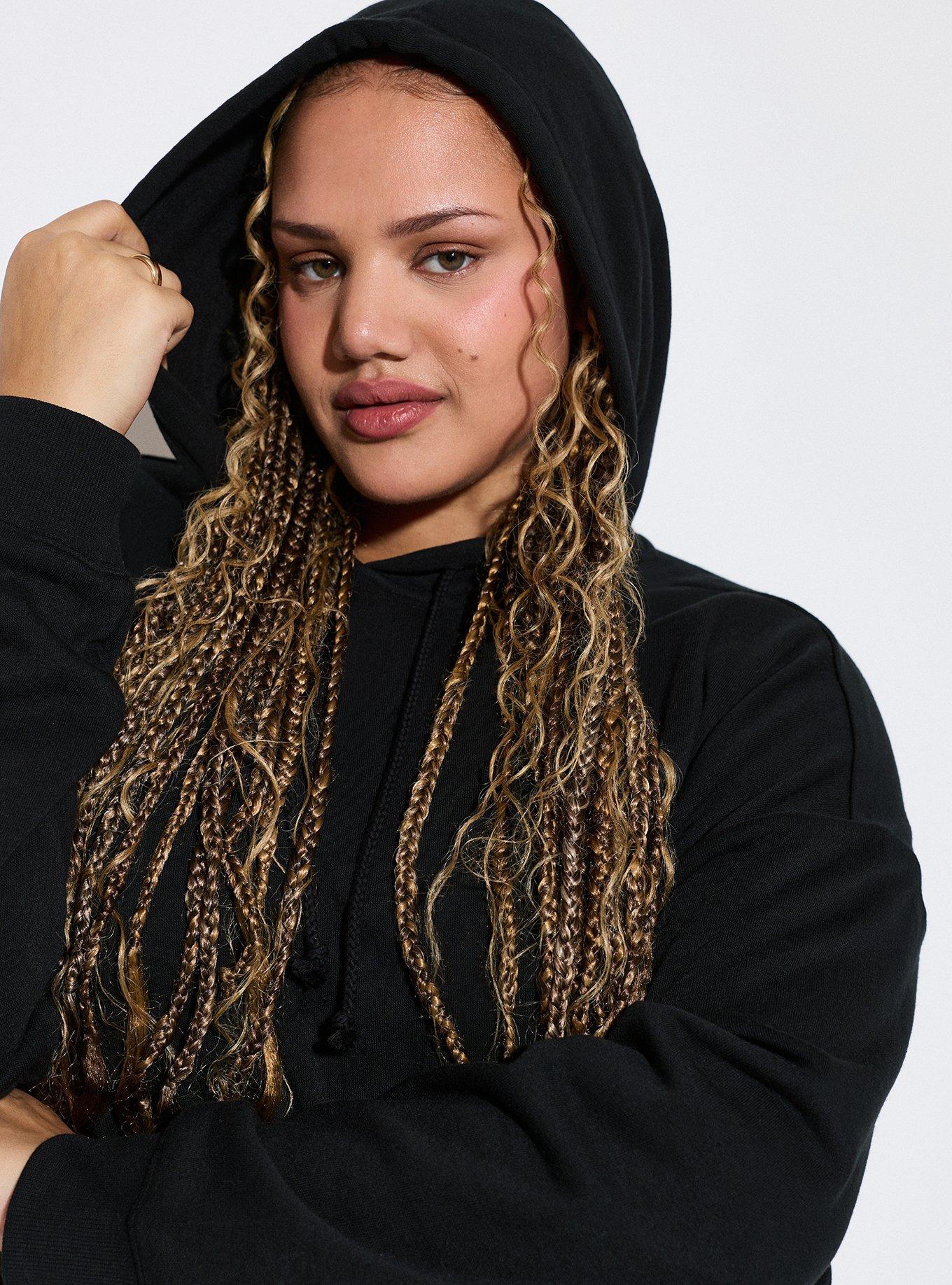 LoveSick Oversized Split Hem Hoodie, DEEP BLACK, alternate