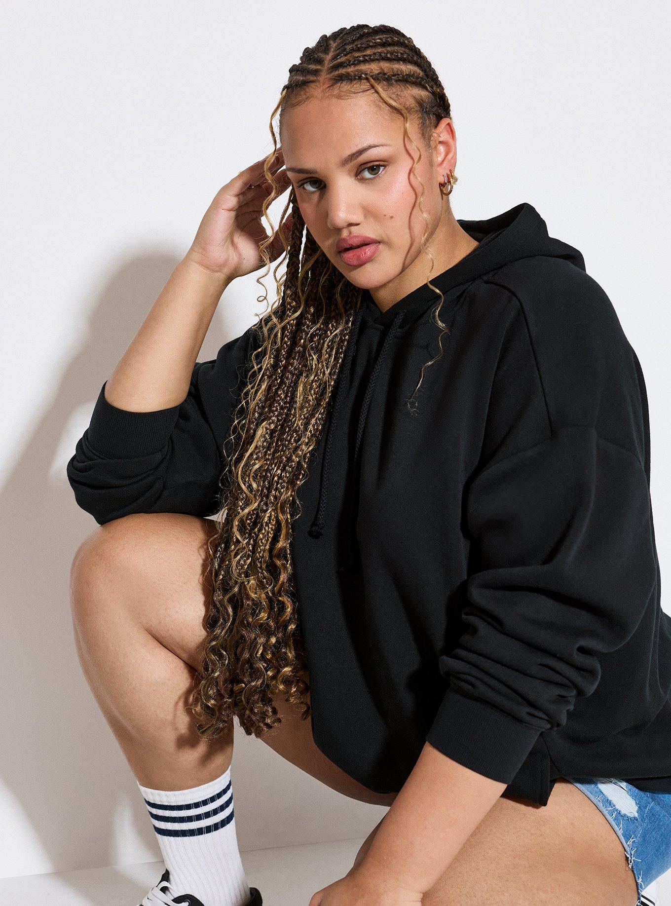 LoveSick Oversized Split Hem Hoodie, DEEP BLACK, alternate