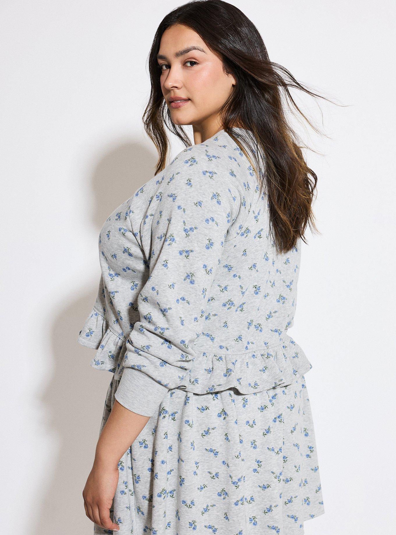 LOVESICK RUFFLE HEM CROP PULLOVER, ROSA SPRIGS FLORAL GREY, alternate