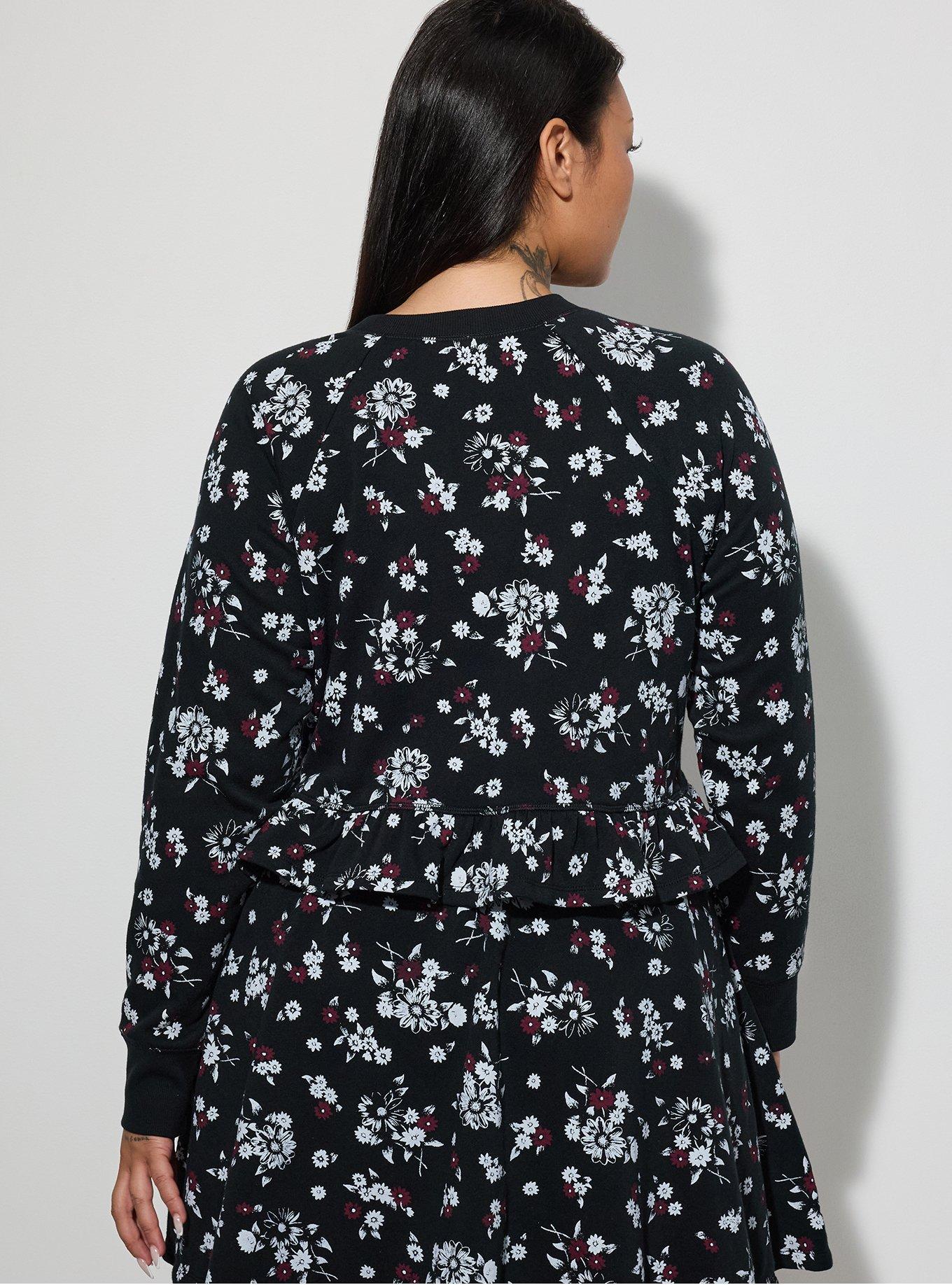 LoveSick Ruffle Hem Crop Pullover, NETTIE FLORAL BLACK, alternate