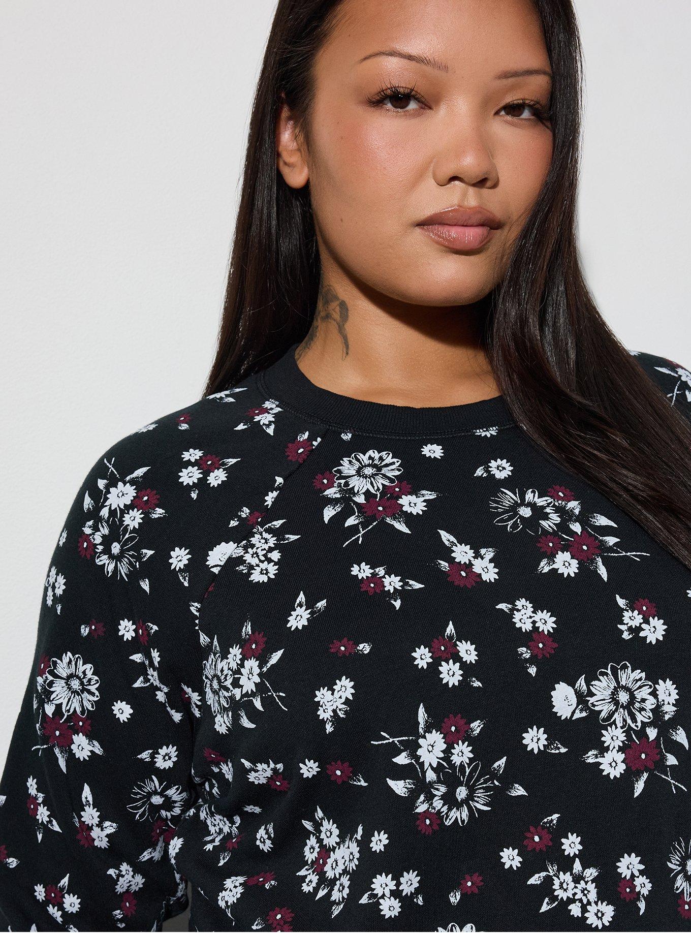 LoveSick Ruffle Hem Crop Pullover, NETTIE FLORAL BLACK, alternate