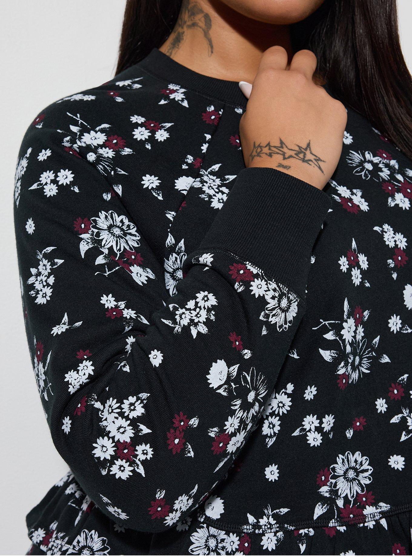 LoveSick Ruffle Hem Crop Pullover, NETTIE FLORAL BLACK, alternate