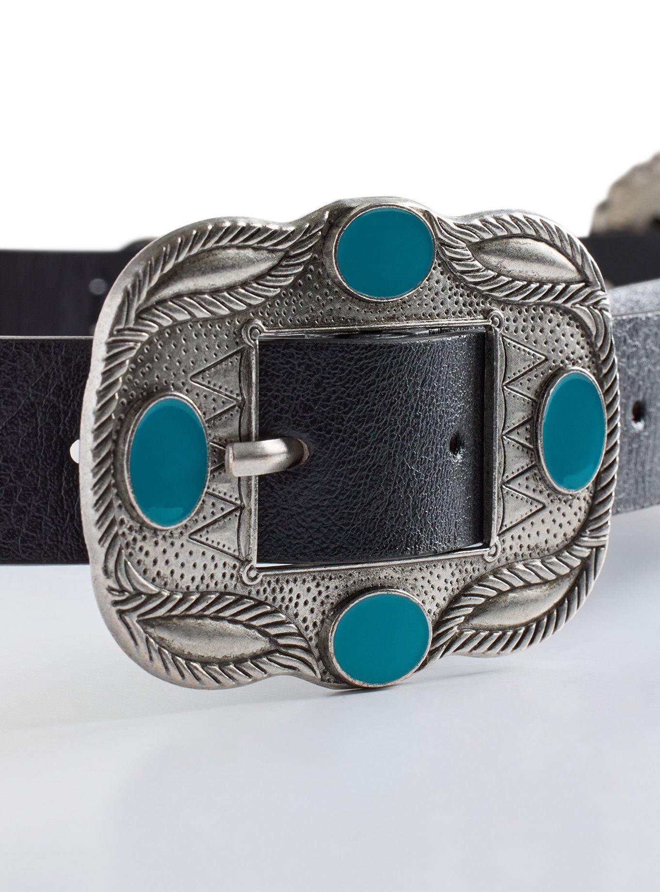 Western Turquoise Denim Belt, BLACK, alternate