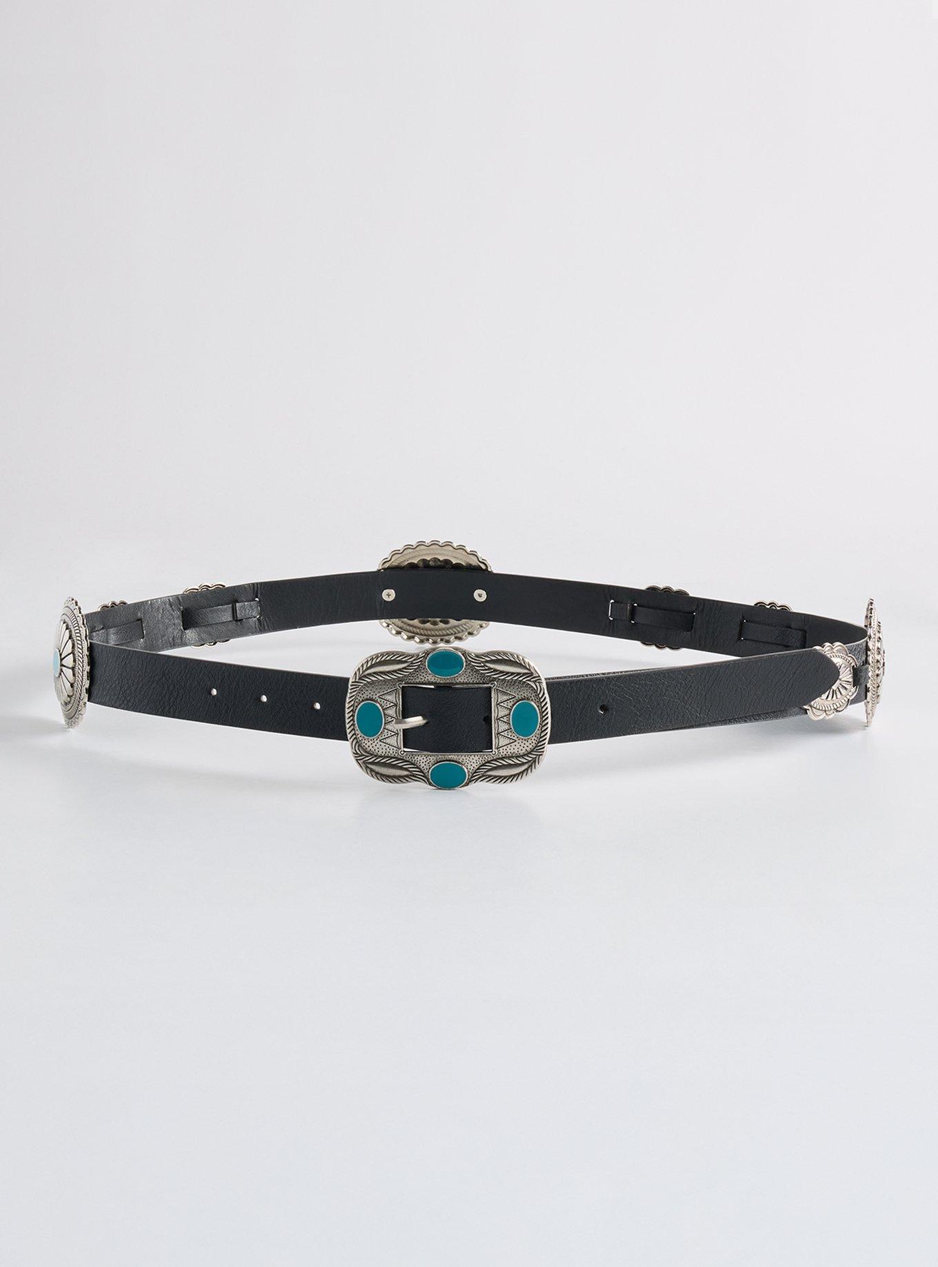Western Turquoise Denim Belt, BLACK, alternate