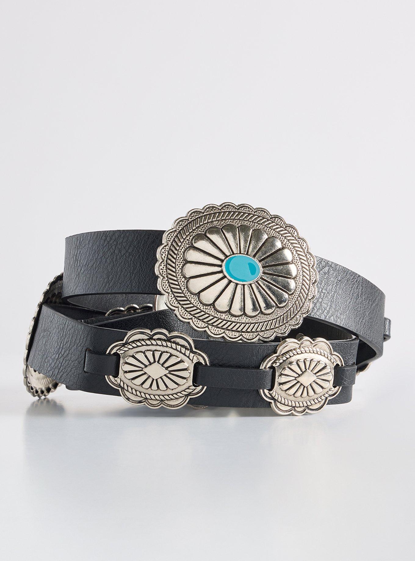 Western Turquoise Denim Belt, BLACK, hi-res