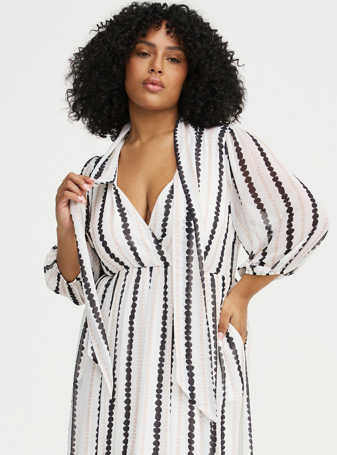 Textured Chiffon Maxi Dress, INKBLOT STRIPE WHITE, alternate