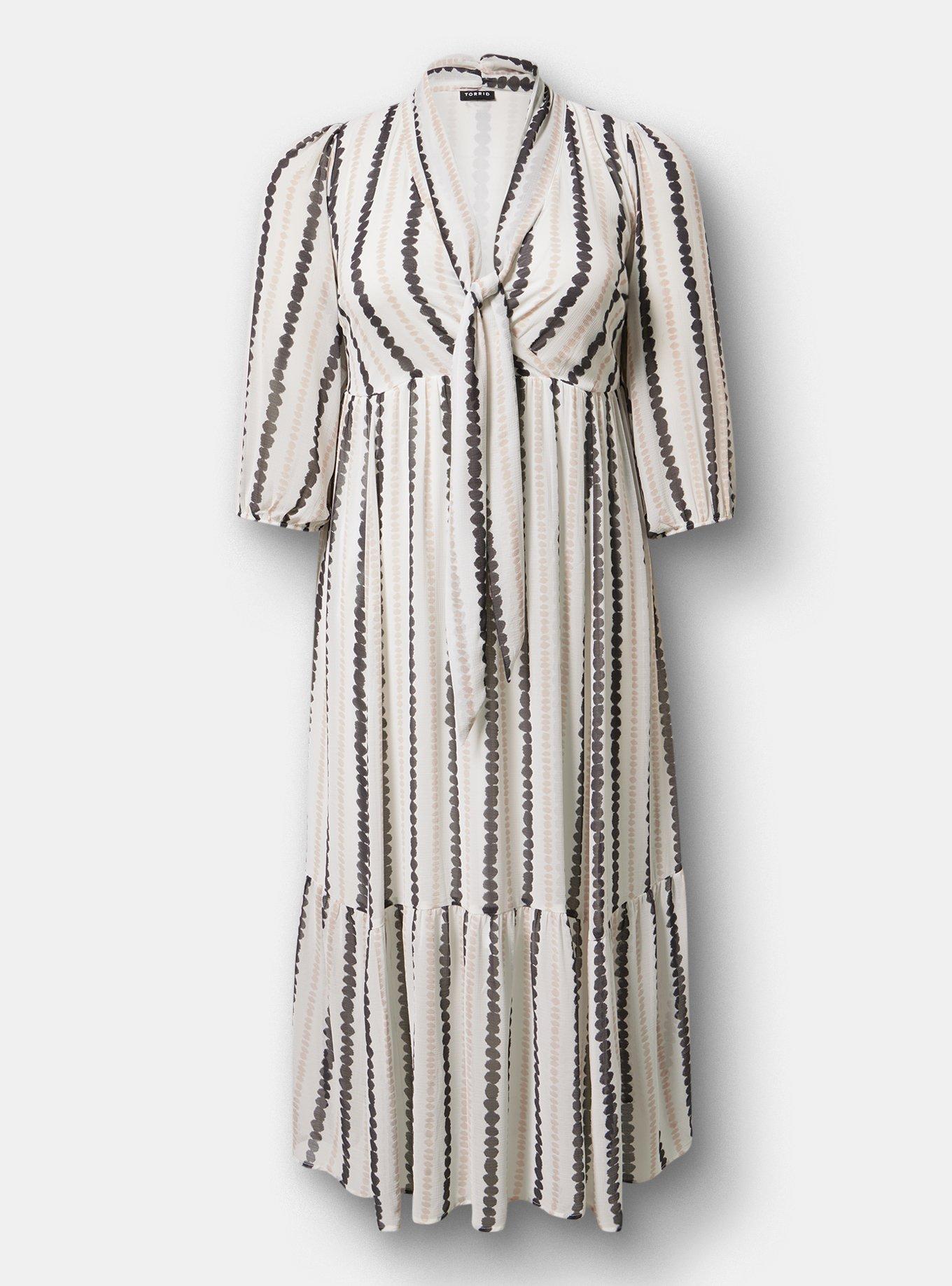 Textured Chiffon Maxi Dress, INKBLOT STRIPE WHITE, hi-res