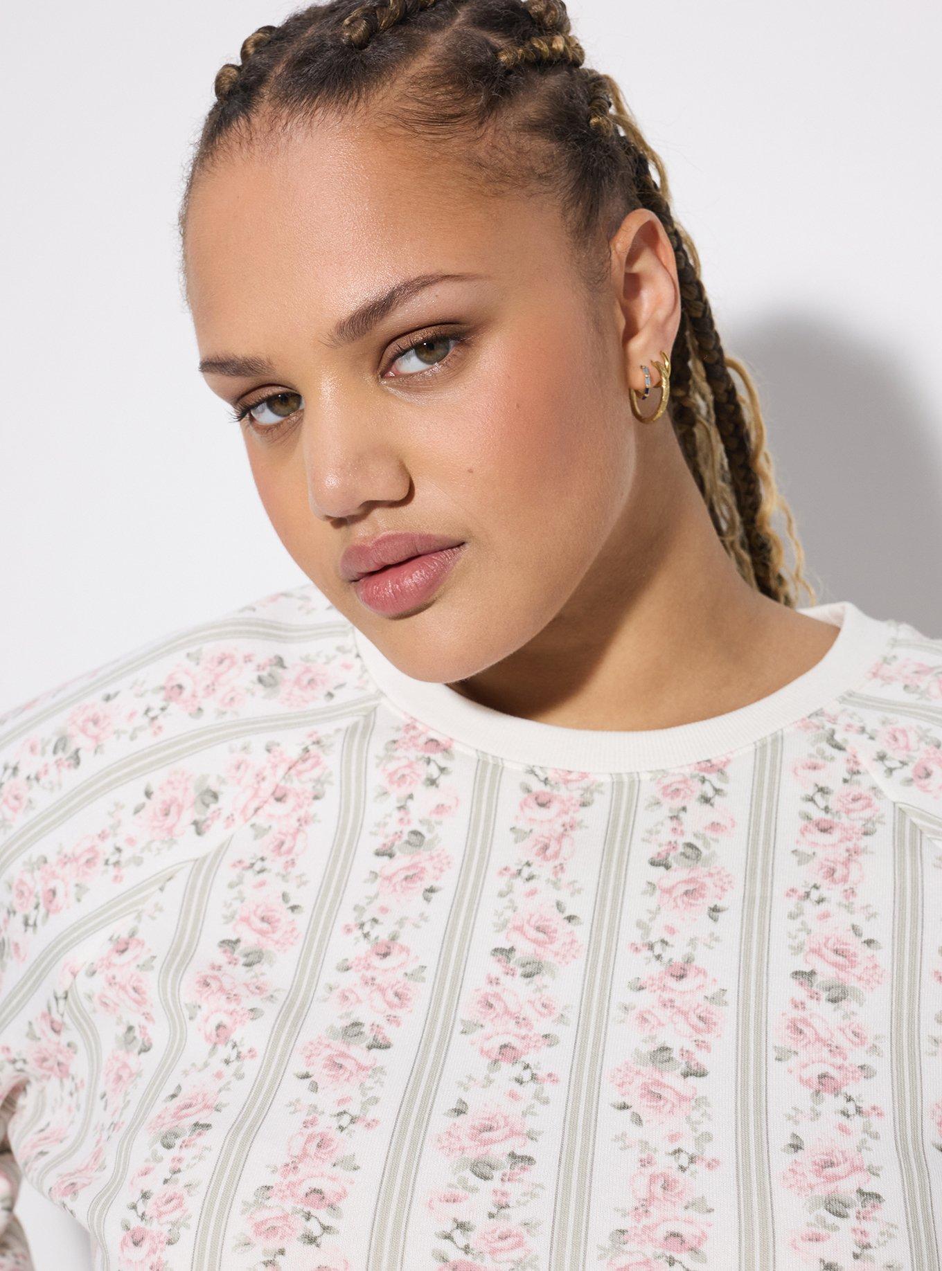 LoveSick Oversized Raglan Crew Sweatshirt, KNIGHTLY ROSE STRIPE WHITE, alternate