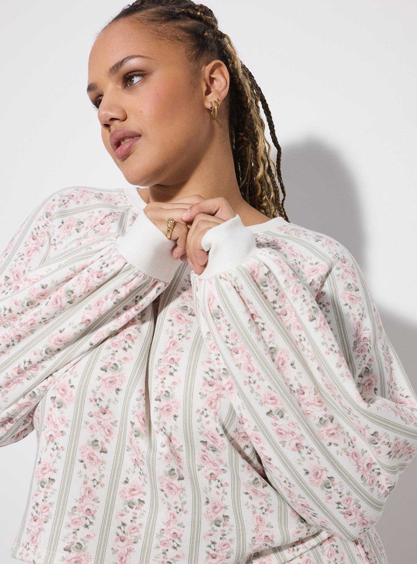 LoveSick Oversized Raglan Crew Sweatshirt, KNIGHTLY ROSE STRIPE WHITE, alternate