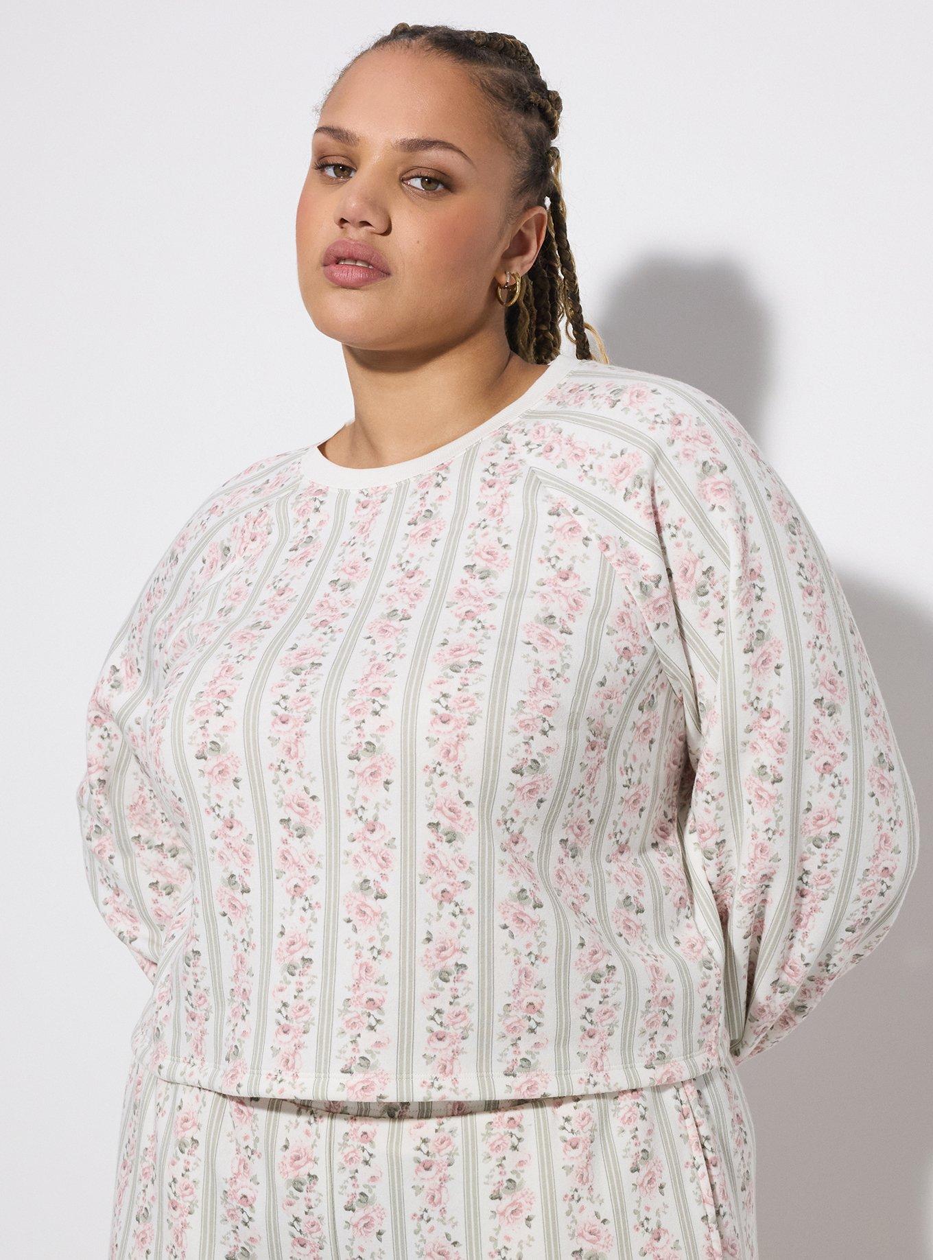 LoveSick Oversized Raglan Crew Sweatshirt, KNIGHTLY ROSE STRIPE WHITE, alternate