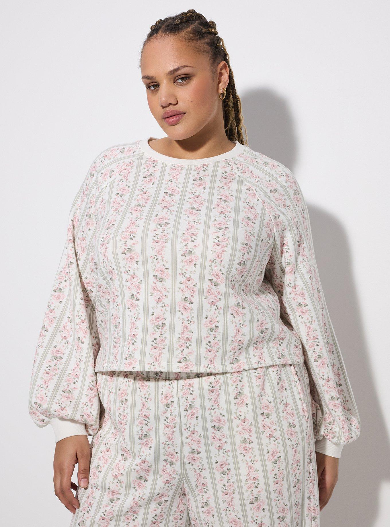 LoveSick Oversized Raglan Crew Sweatshirt, KNIGHTLY ROSE STRIPE WHITE, hi-res