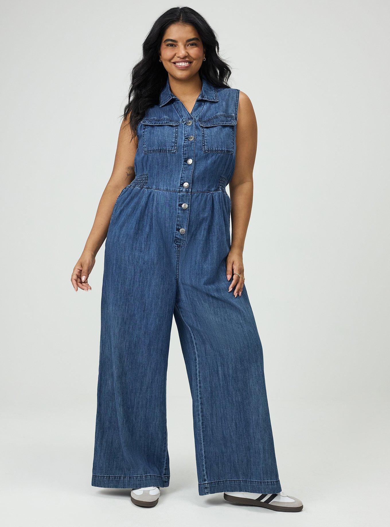Plus Size - Wide-Leg Lightweight Denim Jumpsuit - Torrid