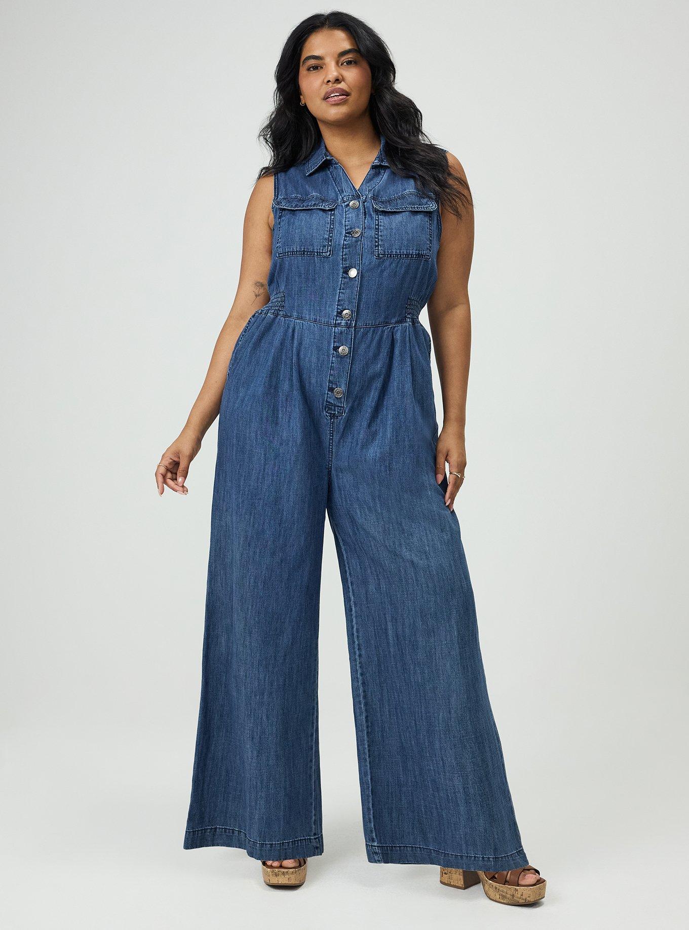 Wide-Leg Lightweight Denim Jumpsuit, MEDIUM WASH, hi-res
