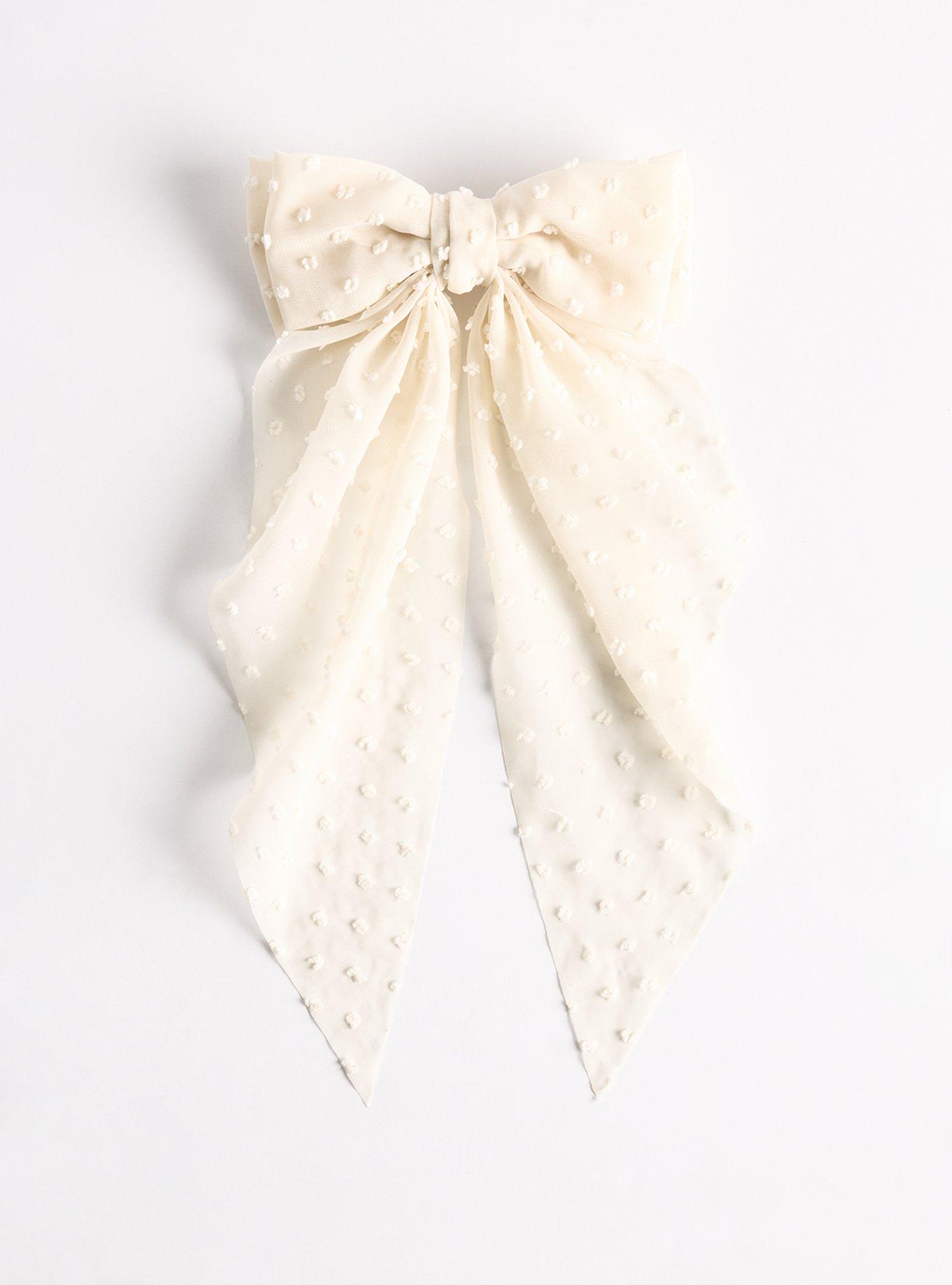 Oversized Bow Barette, IVORY, hi-res