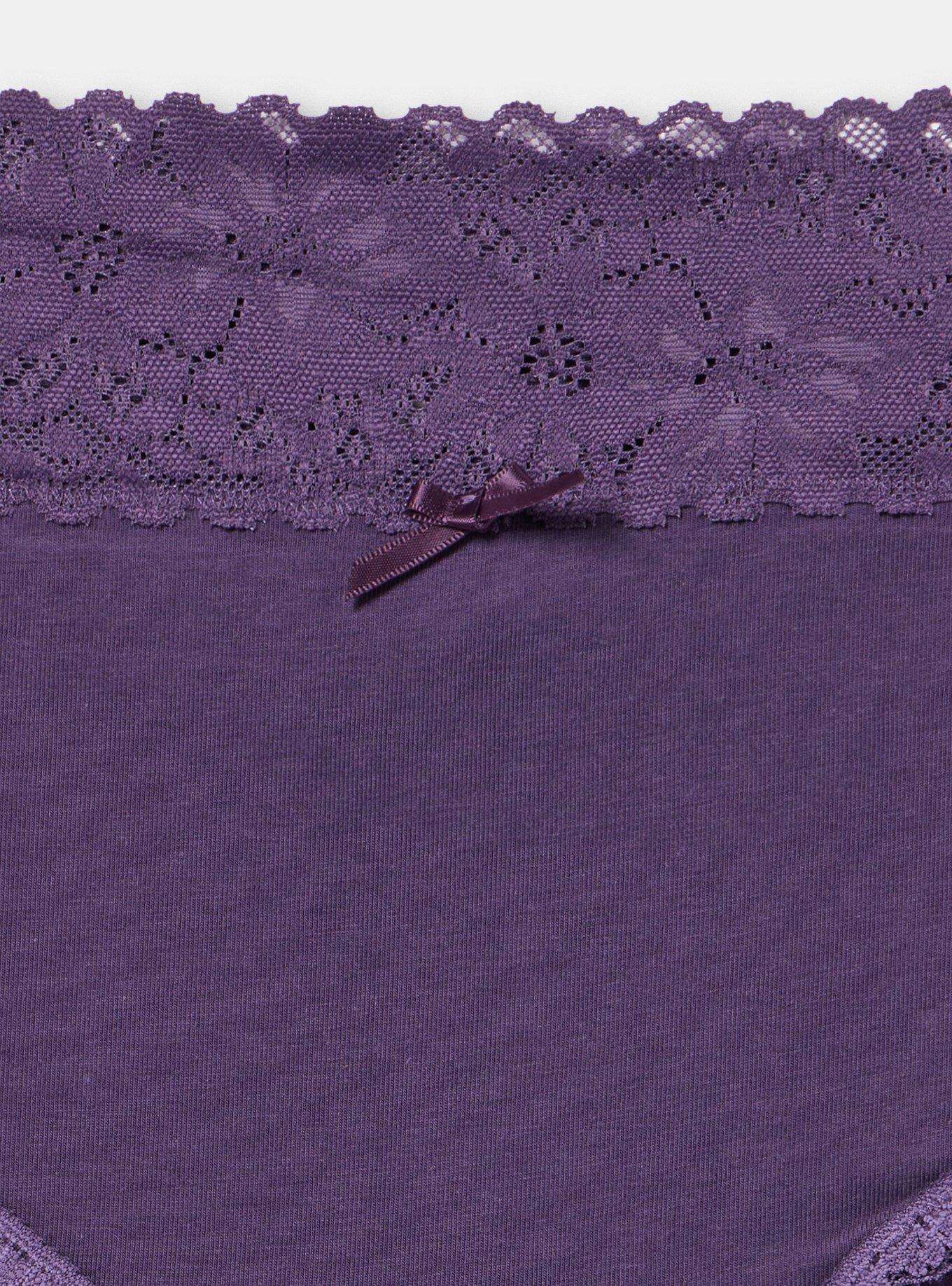 Cotton Mid-Rice Lace Trim Cheeky Panty, BLACKBERRY, alternate