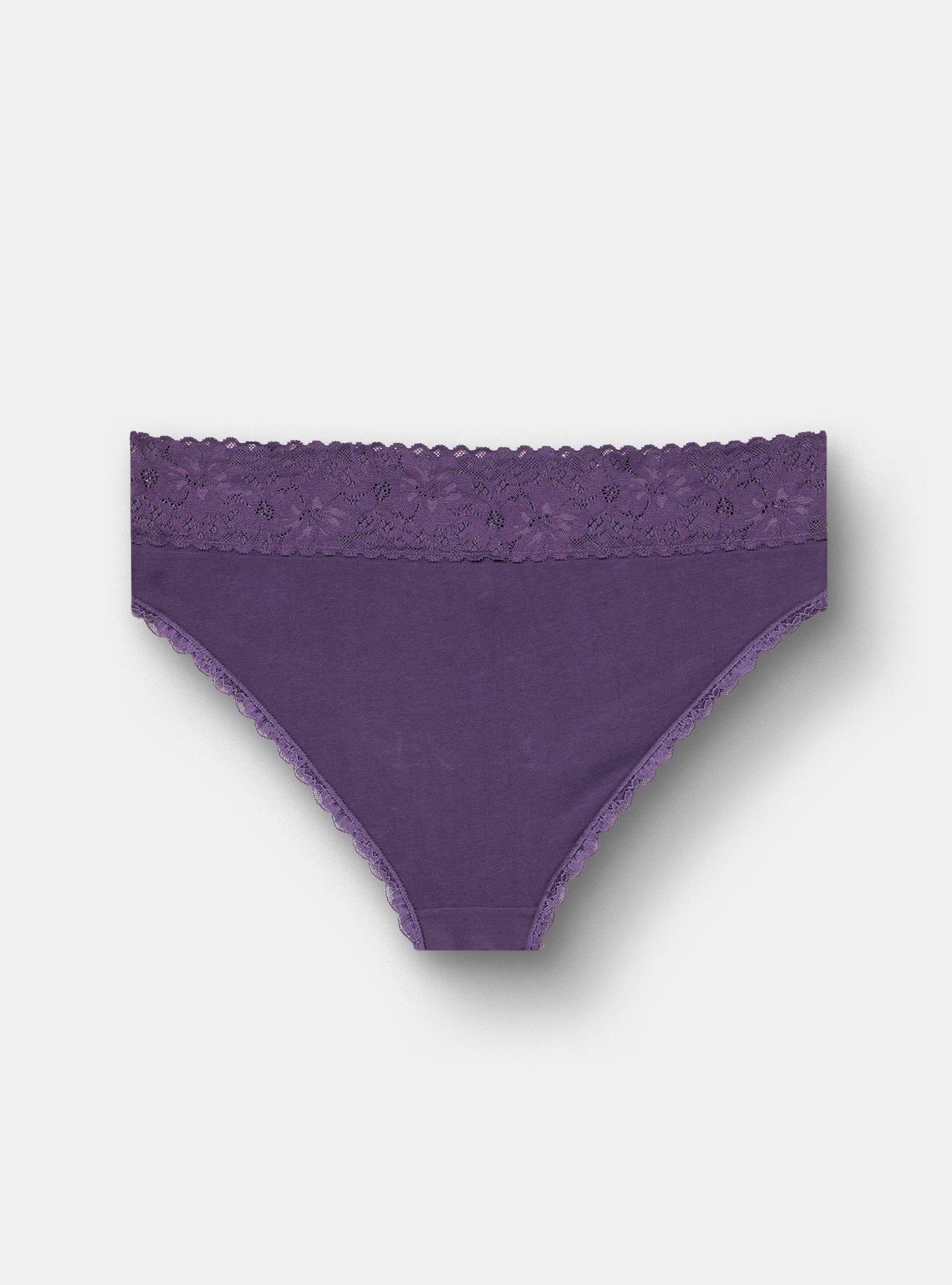 Cotton Mid-Rice Lace Trim Cheeky Panty, BLACKBERRY, alternate