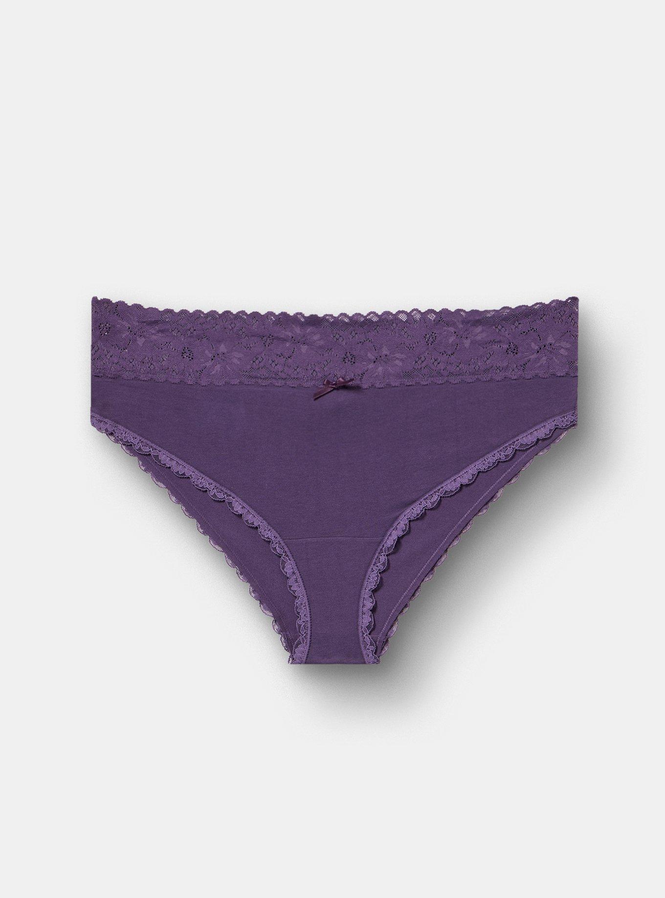 Cotton Mid-Rice Lace Trim Cheeky Panty, BLACKBERRY, hi-res