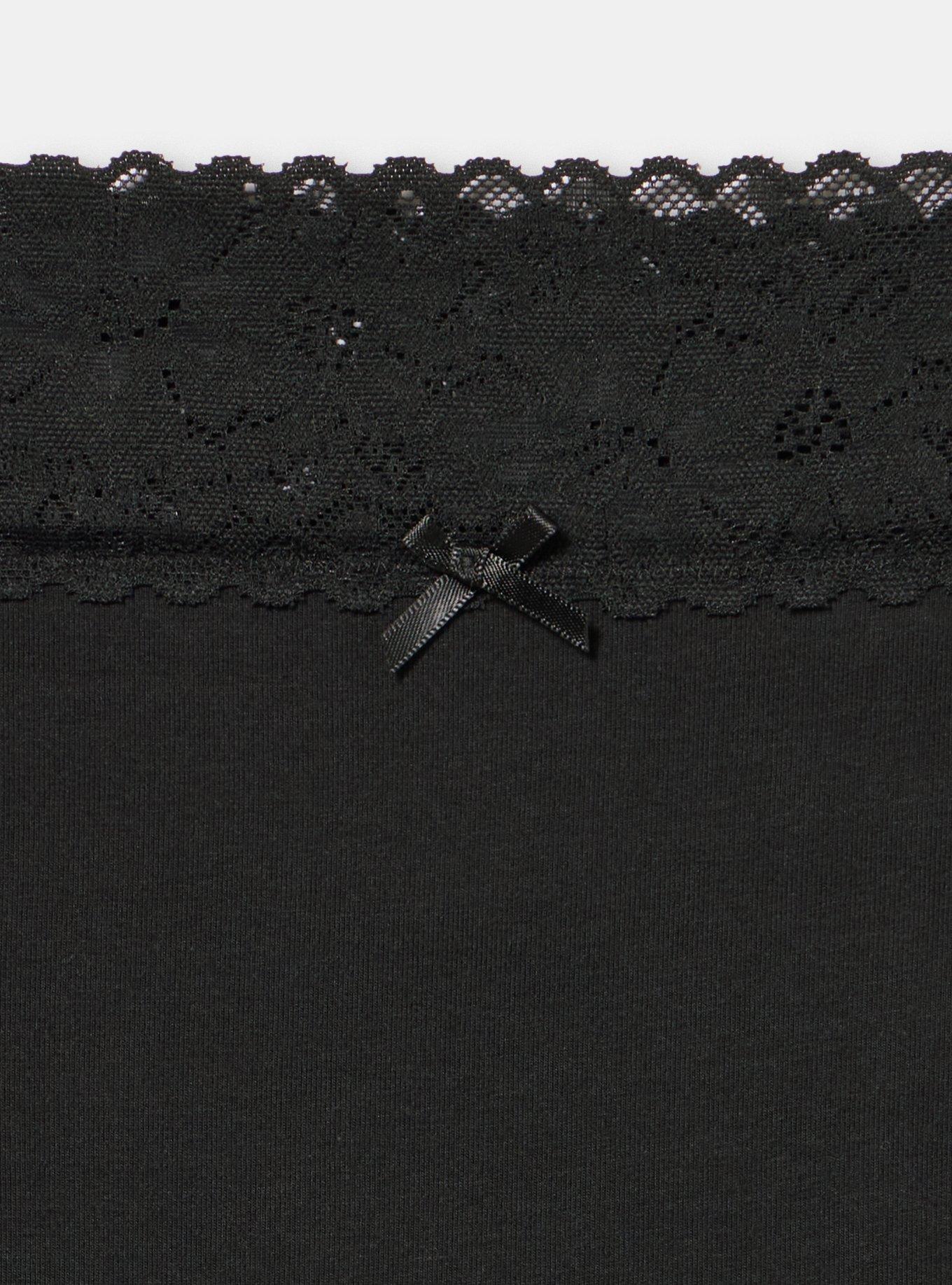 Cotton Mid-Rice Lace Trim Cheeky Panty, RICH BLACK, alternate