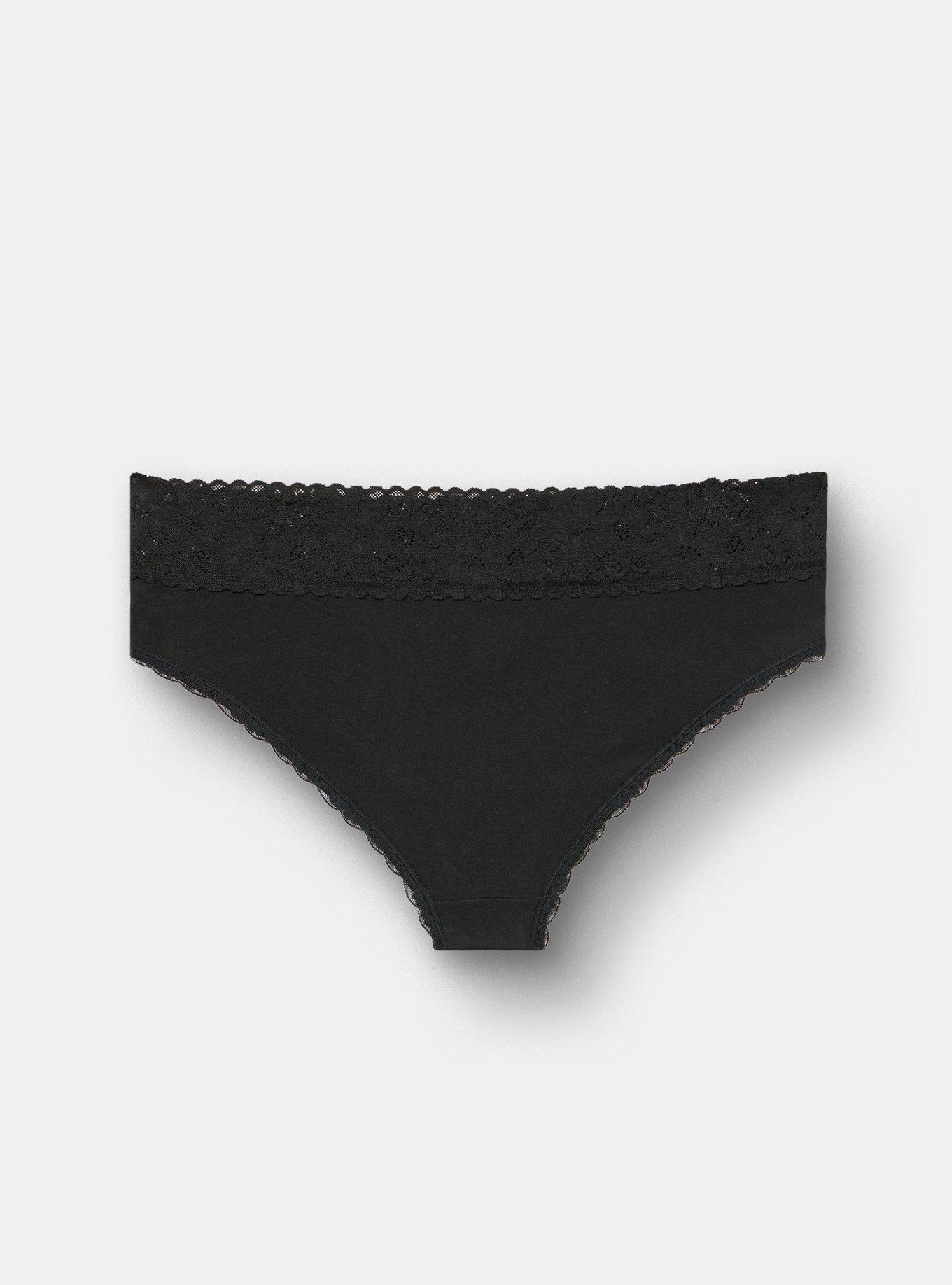 Cotton Mid-Rice Lace Trim Cheeky Panty, RICH BLACK, alternate