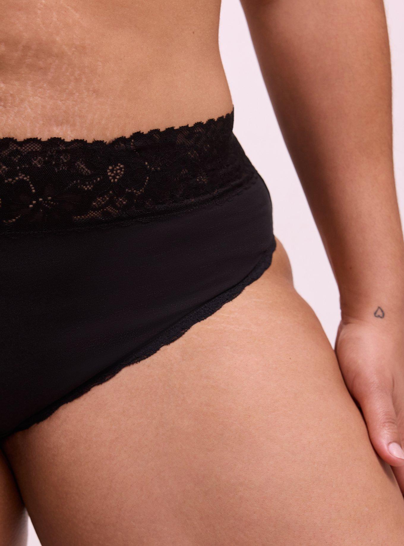 Cotton Mid-Rice Lace Trim Cheeky Panty, RICH BLACK, alternate