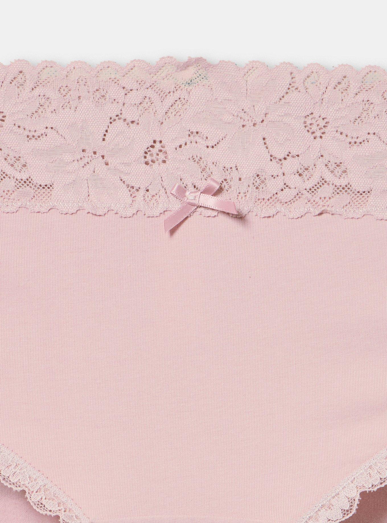 Plus Size Cotton Mid-Rice Lace Trim Cheeky Panty, VIOLET ICE, alternate