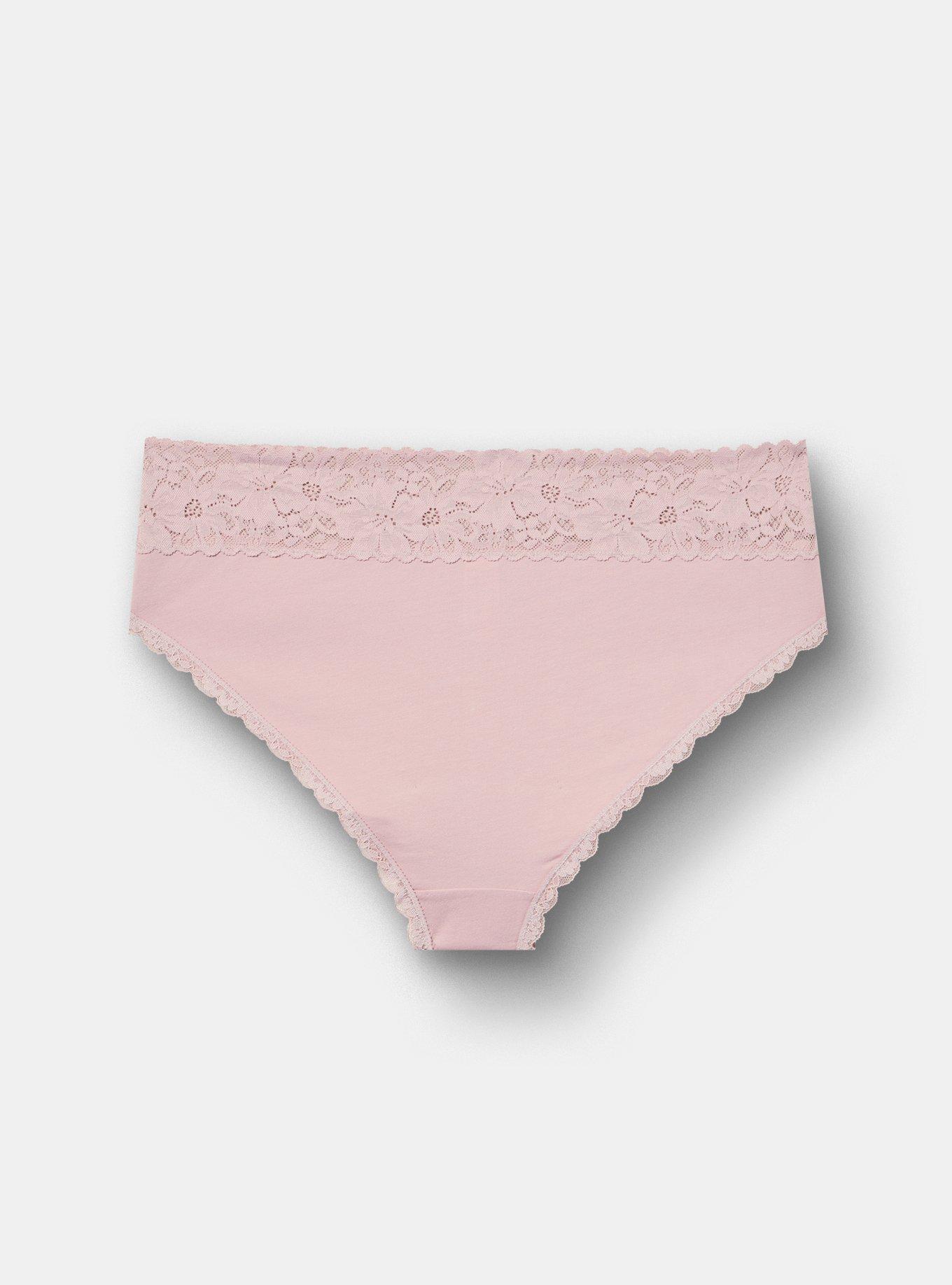 Plus Size Cotton Mid-Rice Lace Trim Cheeky Panty, VIOLET ICE, alternate