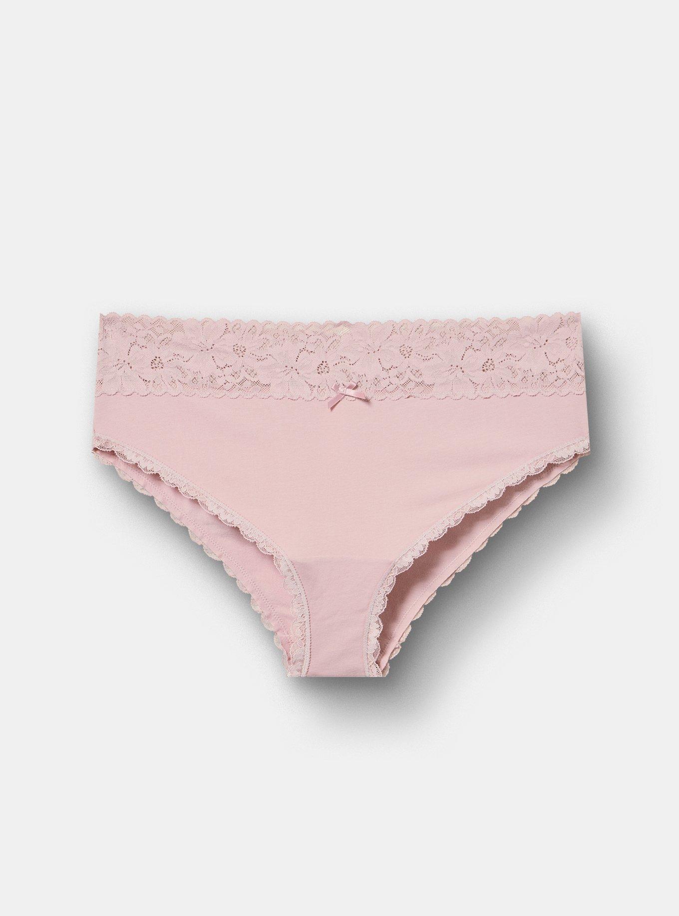 Plus Size Cotton Mid-Rice Lace Trim Cheeky Panty, VIOLET ICE, hi-res