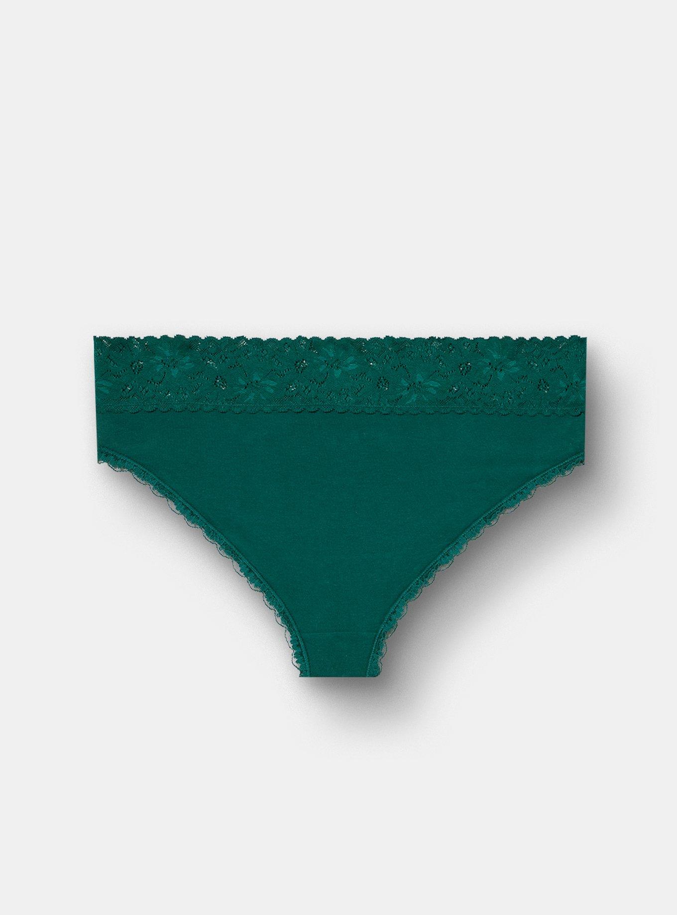 Plus Size Cotton Mid-Rise Cheeky Lace Trim Panty, BOTANICAL GARDEN, alternate