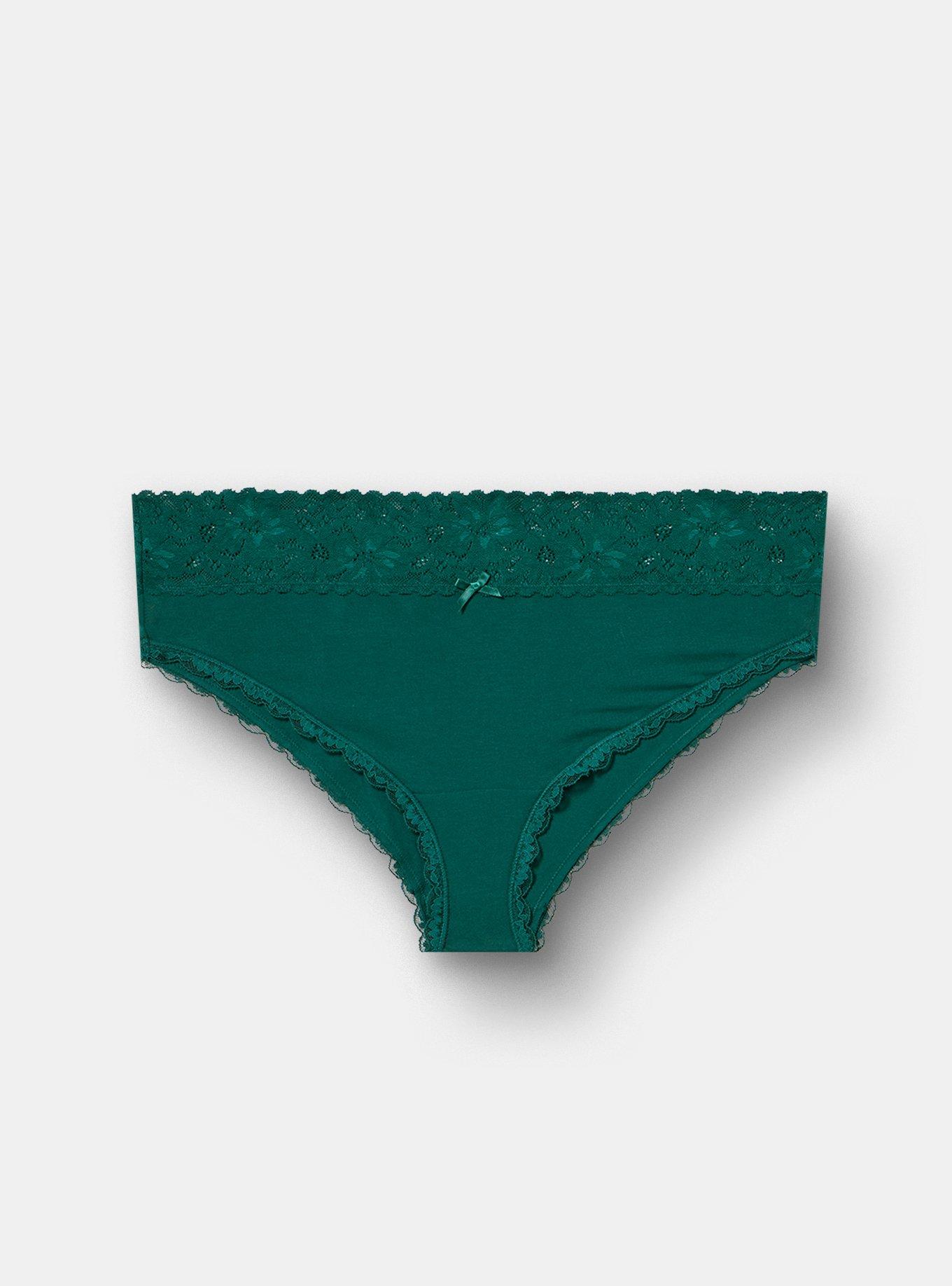 Plus Size Cotton Mid-Rise Cheeky Lace Trim Panty, BOTANICAL GARDEN, hi-res
