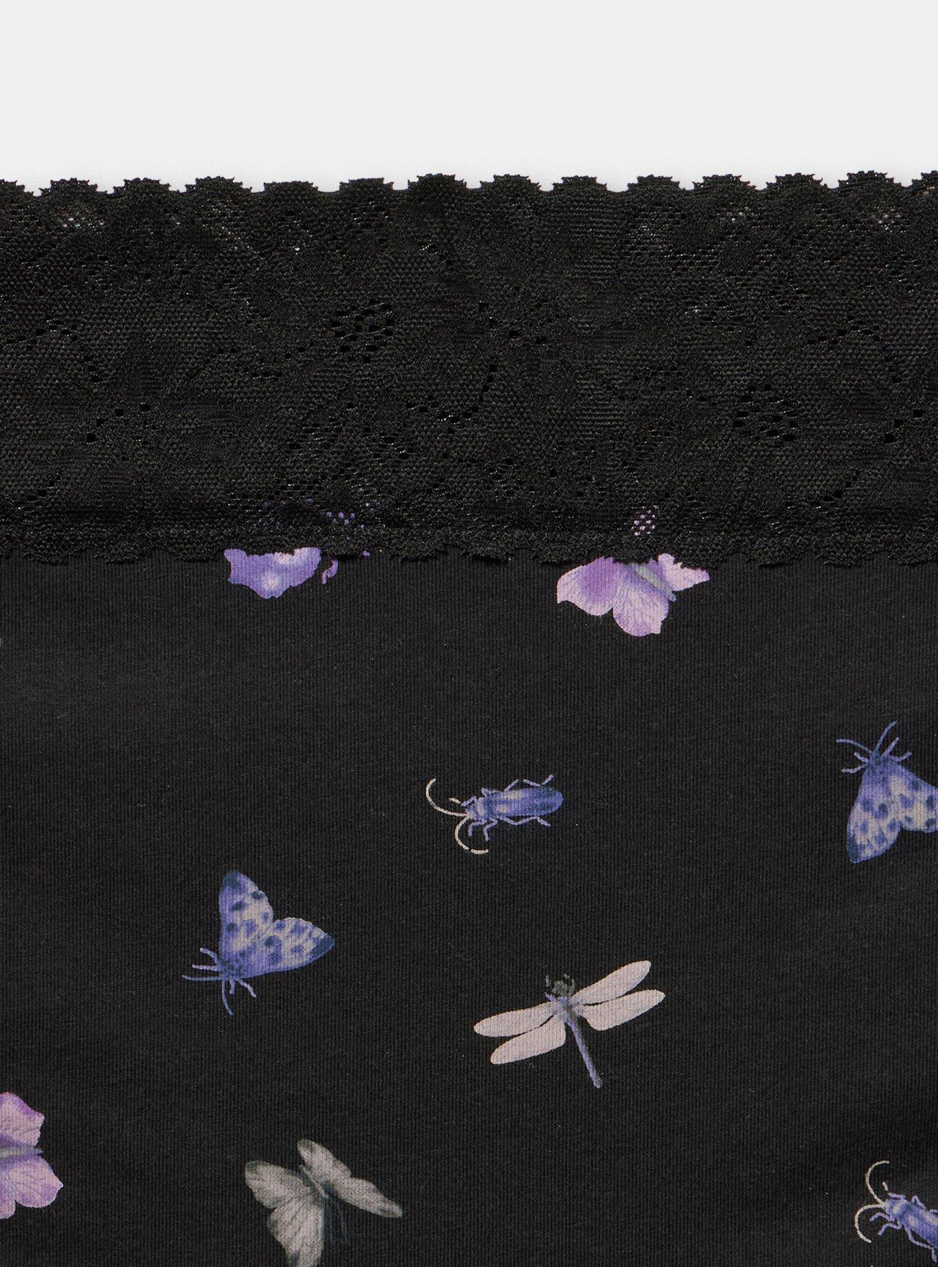 Cotton Mid-Rice Lace Trim Cheeky Panty, LITTLE INSECTS BLACK, alternate