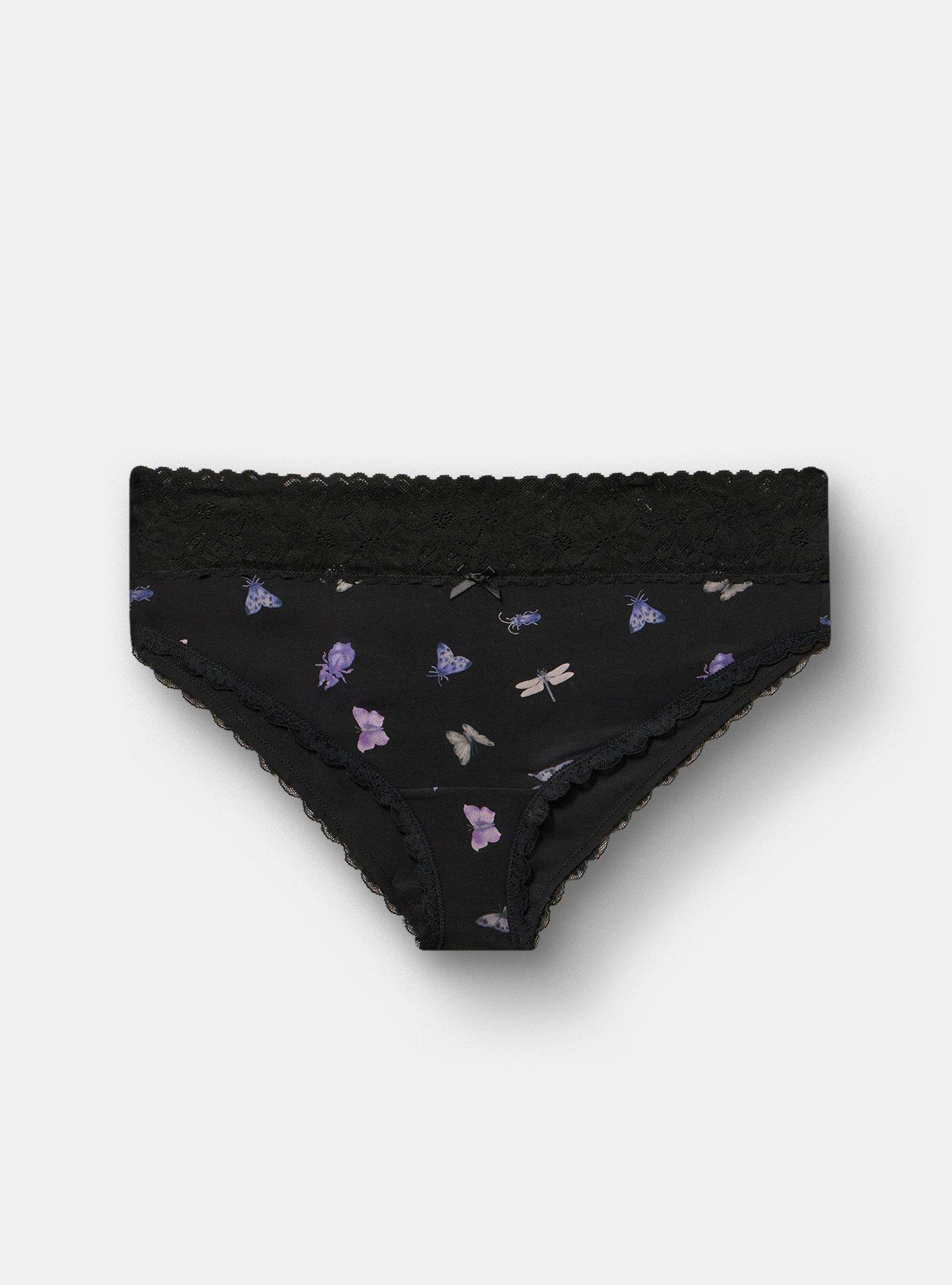 Cotton Mid-Rice Lace Trim Cheeky Panty, LITTLE INSECTS BLACK, hi-res