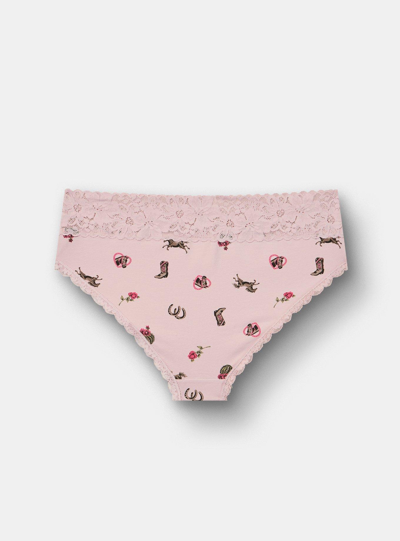 Plus Size Cotton Mid-Rice Lace Trim Cheeky Panty, FRONTIER STRIPE LILAC, alternate