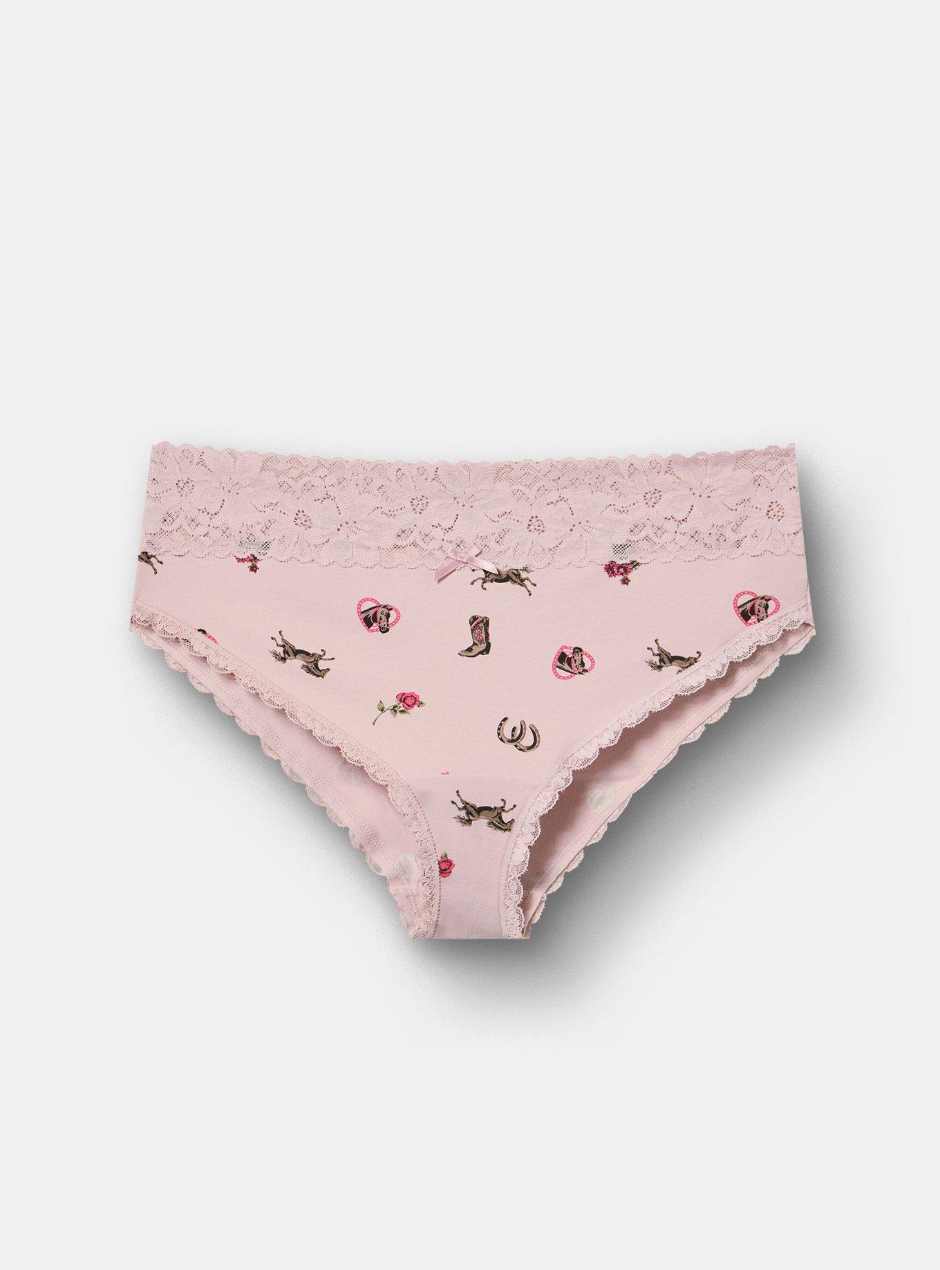 Plus Size Cotton Mid-Rice Lace Trim Cheeky Panty, FRONTIER STRIPE LILAC, hi-res