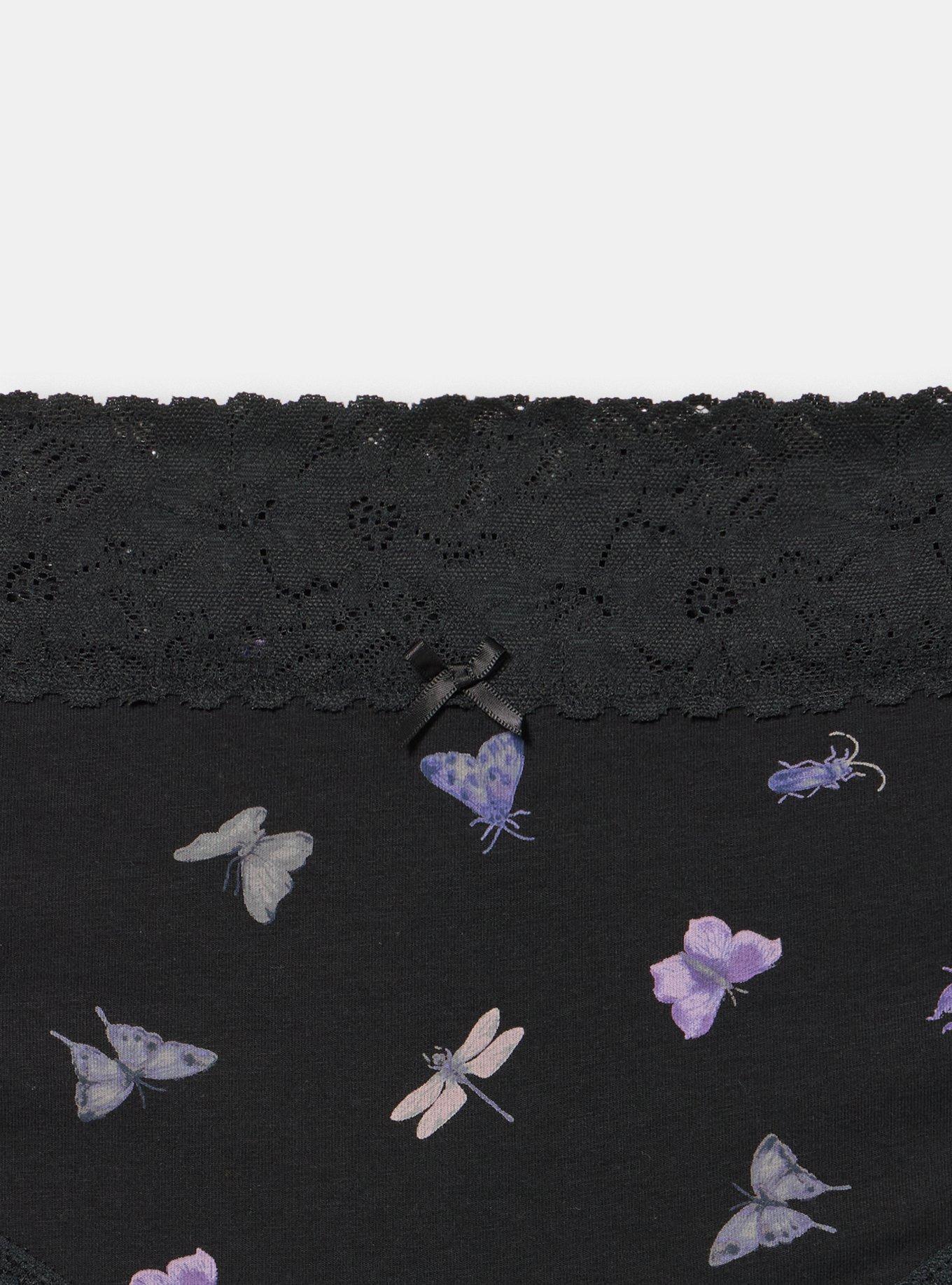 Cotton Mid-Rice Lace Trim Cheeky Panty, ENCHANTED GARDEN PURPLE, alternate