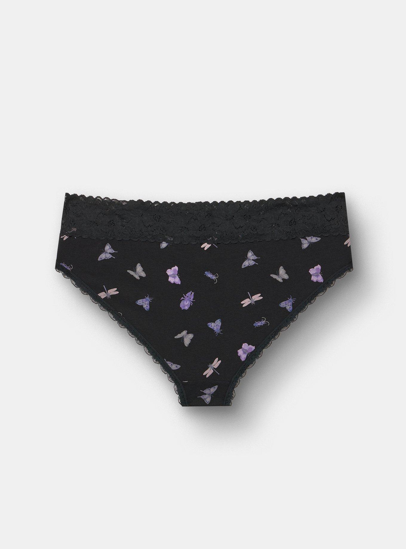 Cotton Mid-Rice Lace Trim Cheeky Panty, ENCHANTED GARDEN PURPLE, alternate