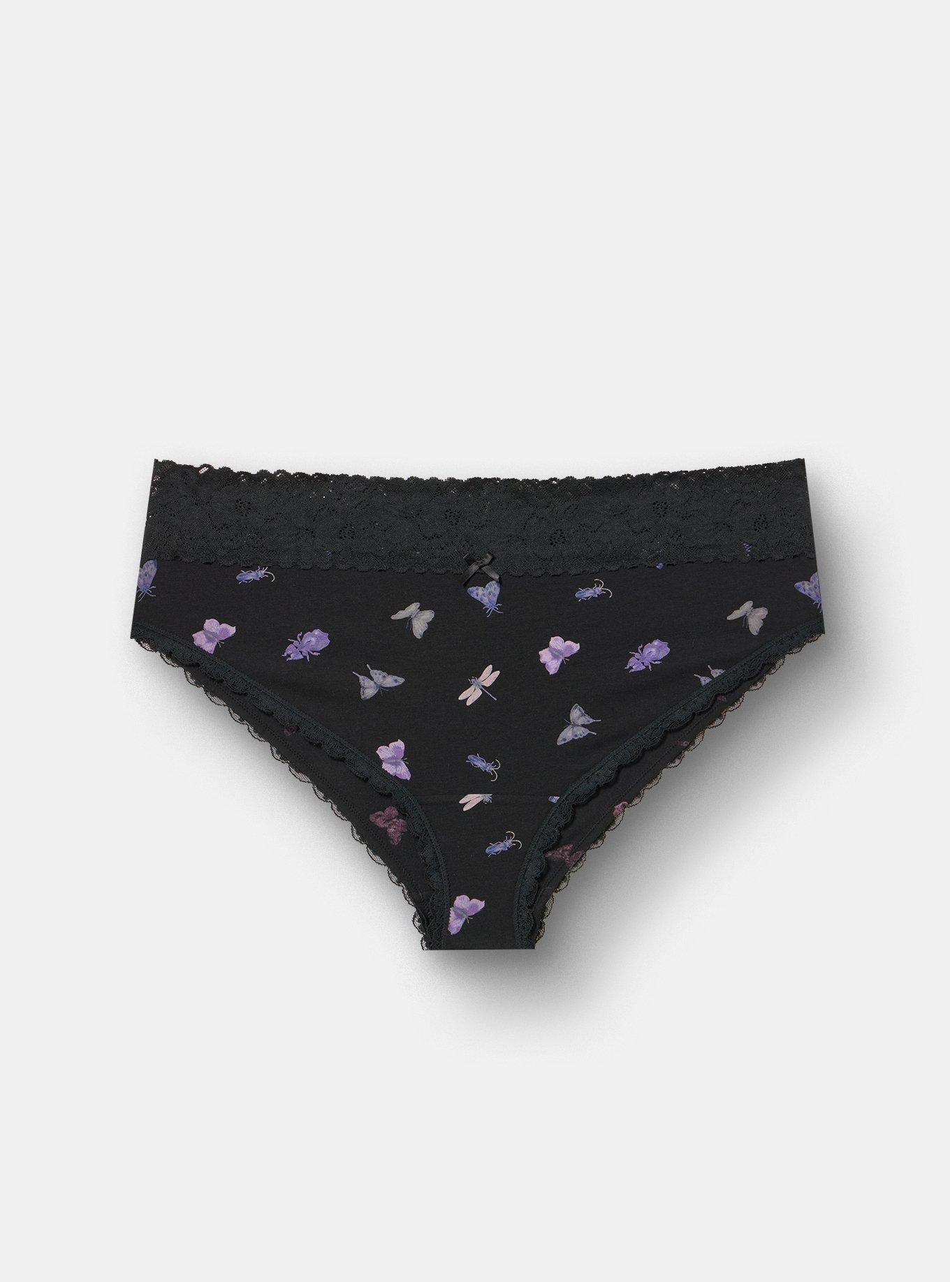 Cotton Mid-Rice Lace Trim Cheeky Panty, ENCHANTED GARDEN PURPLE, hi-res