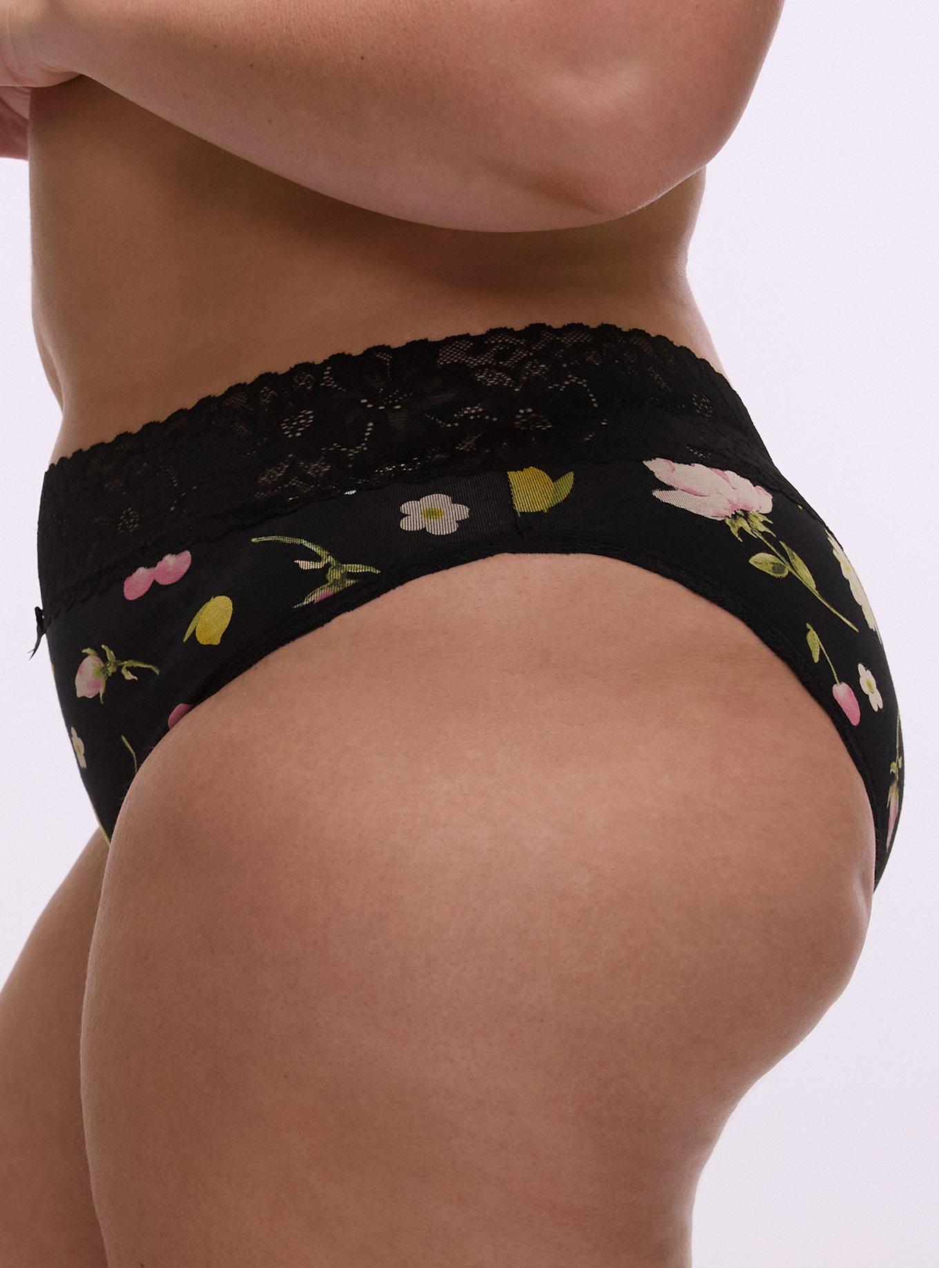 Cotton Mid-Rise Cheeky Lace Trim Panty, BOP CONVERSATIONAL BLACK, alternate