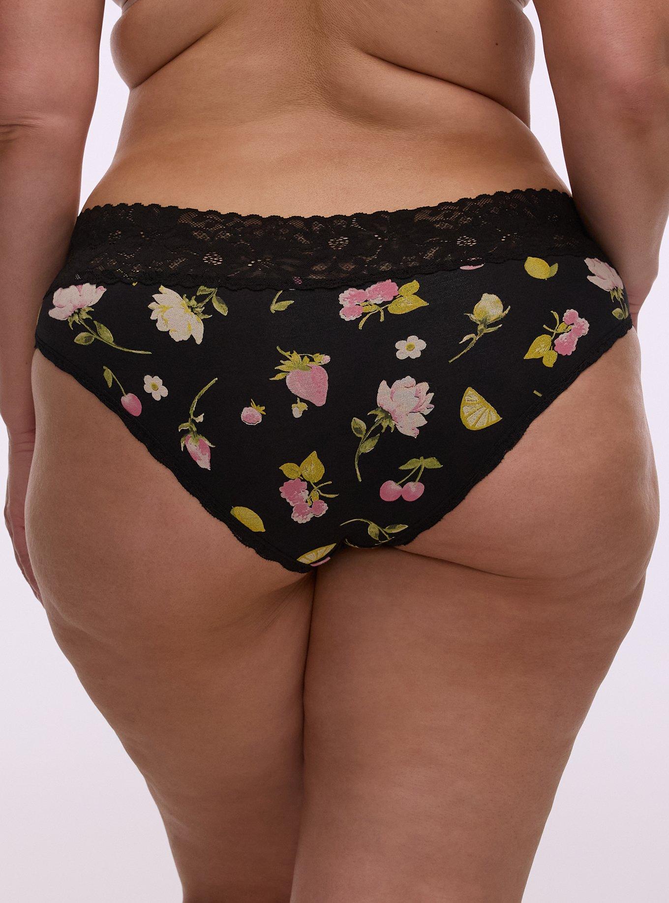 Cotton Mid-Rise Cheeky Lace Trim Panty, BOP CONVERSATIONAL BLACK, alternate