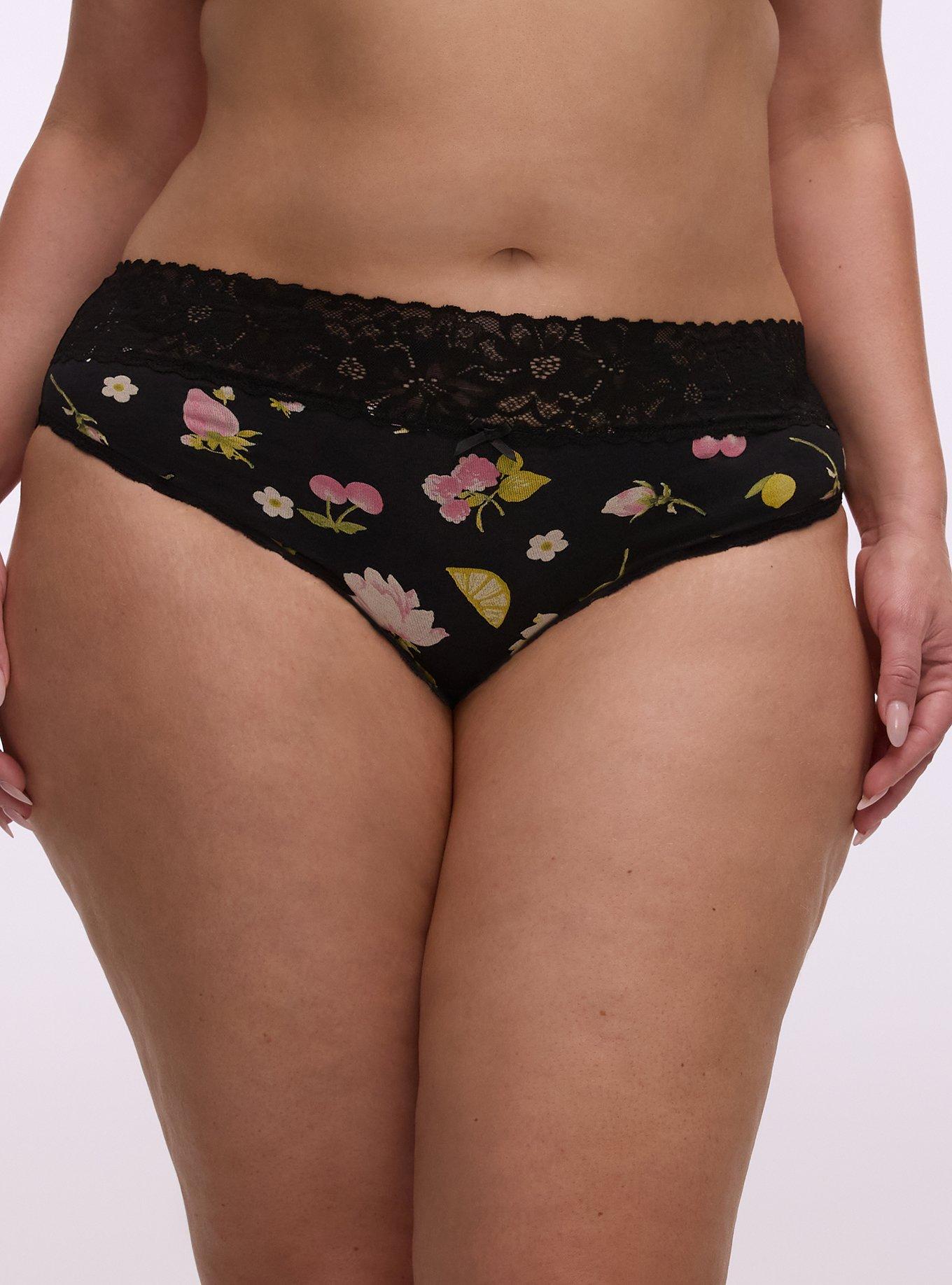 Cotton Mid-Rise Cheeky Lace Trim Panty, BOP CONVERSATIONAL BLACK, hi-res