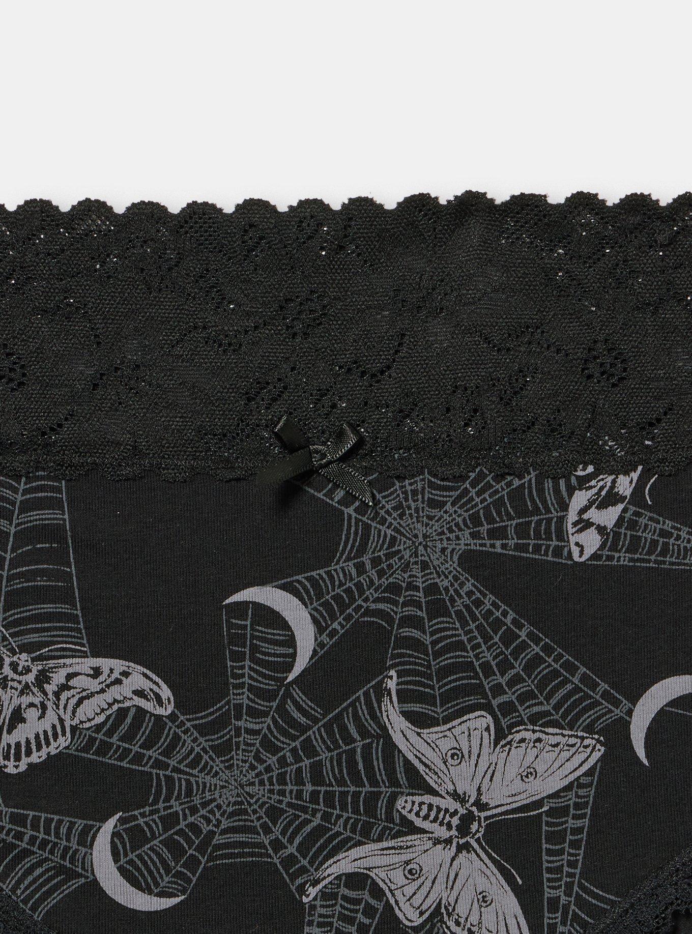 Plus Size Cotton Mid-Rise Lace Trim Cheeky Panty, MIDNIGHT MOTHS BLACK, alternate