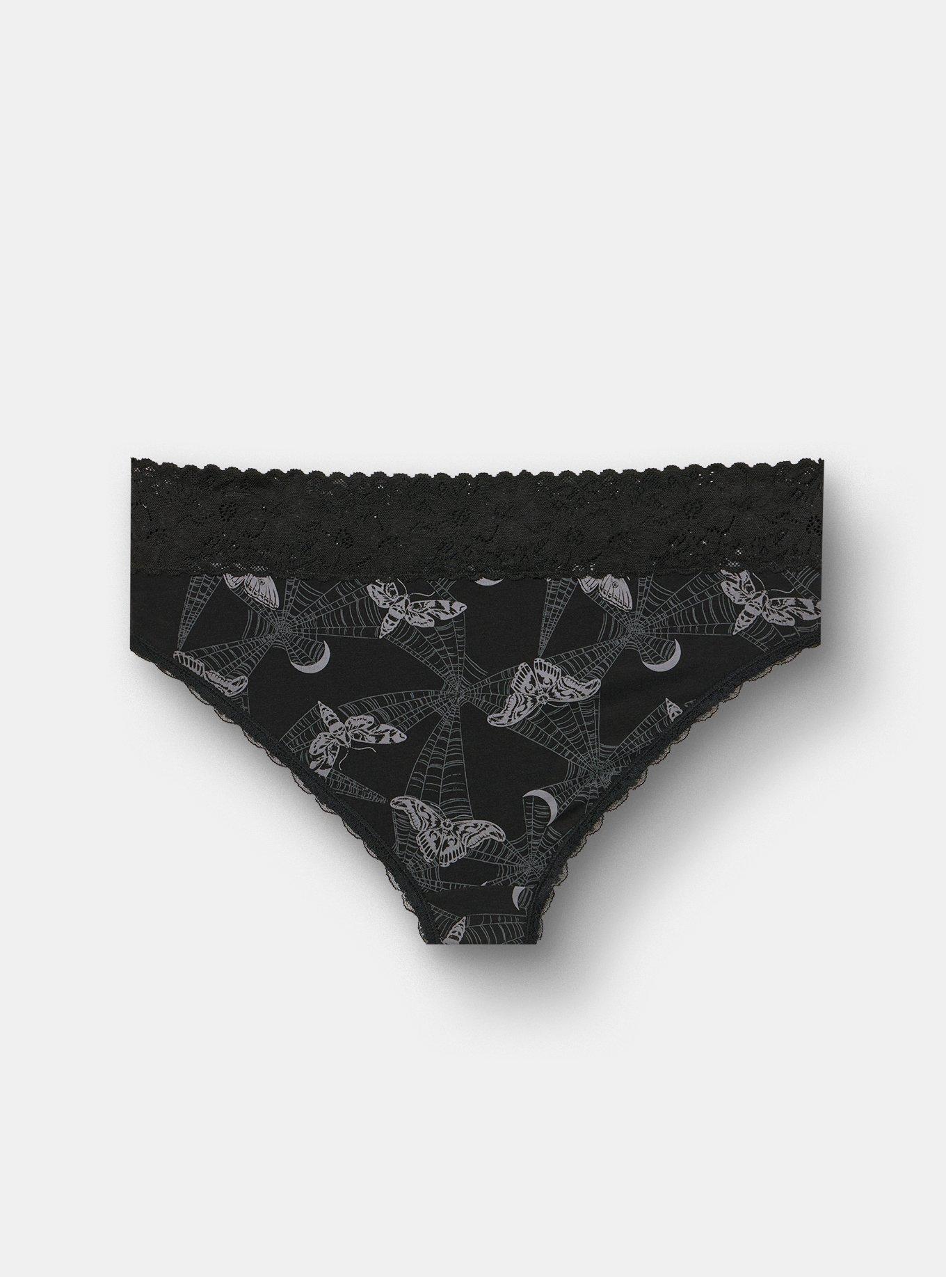 Plus Size Cotton Mid-Rise Lace Trim Cheeky Panty, MIDNIGHT MOTHS BLACK, alternate
