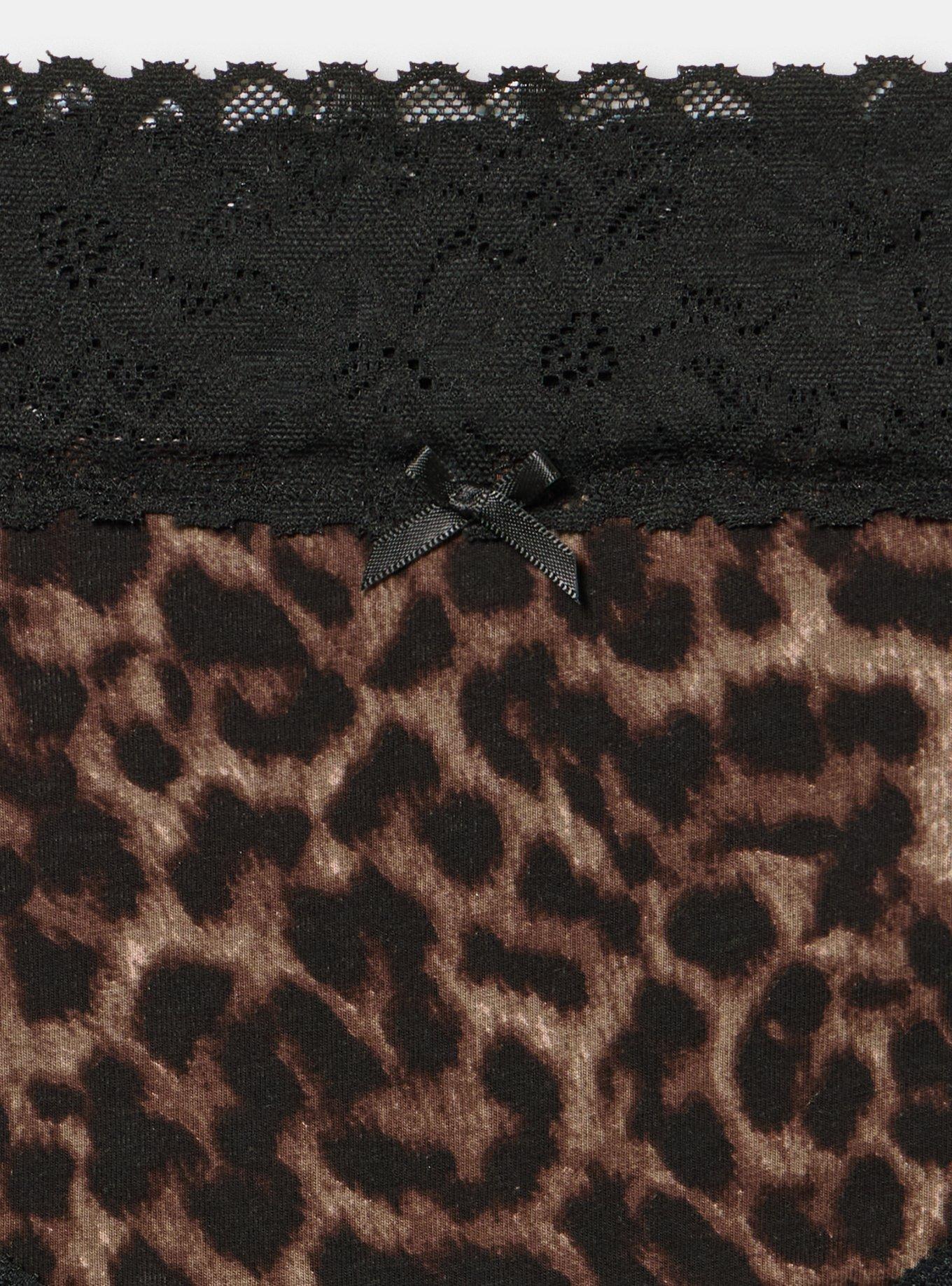 Cotton Mid-Rise Cheeky Lace Trim Panty, ON THE PROWL LEOPARD BROWN, alternate