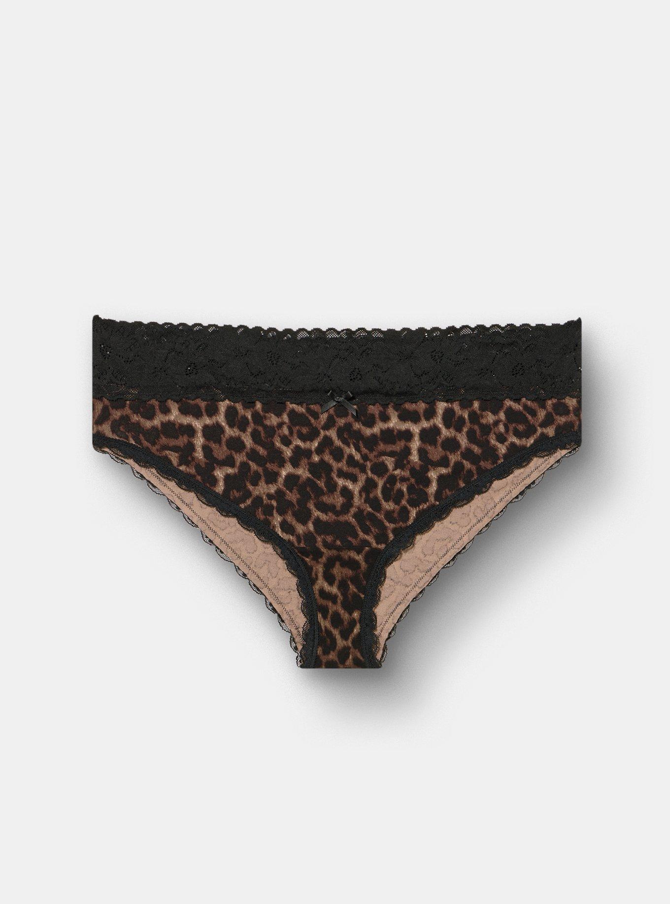 Cotton Mid-Rise Cheeky Lace Trim Panty, ON THE PROWL LEOPARD BROWN, hi-res